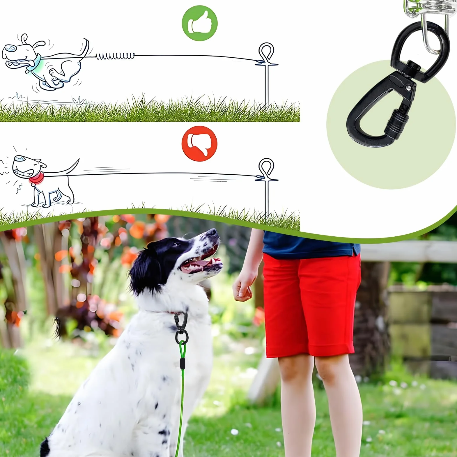Guinzaglio esterno,resistente da 4 mm, per cani con gancio girevole, cavo in acciaio leggero, guinzaglio per giardino, terreno libero e viaggi (3m)