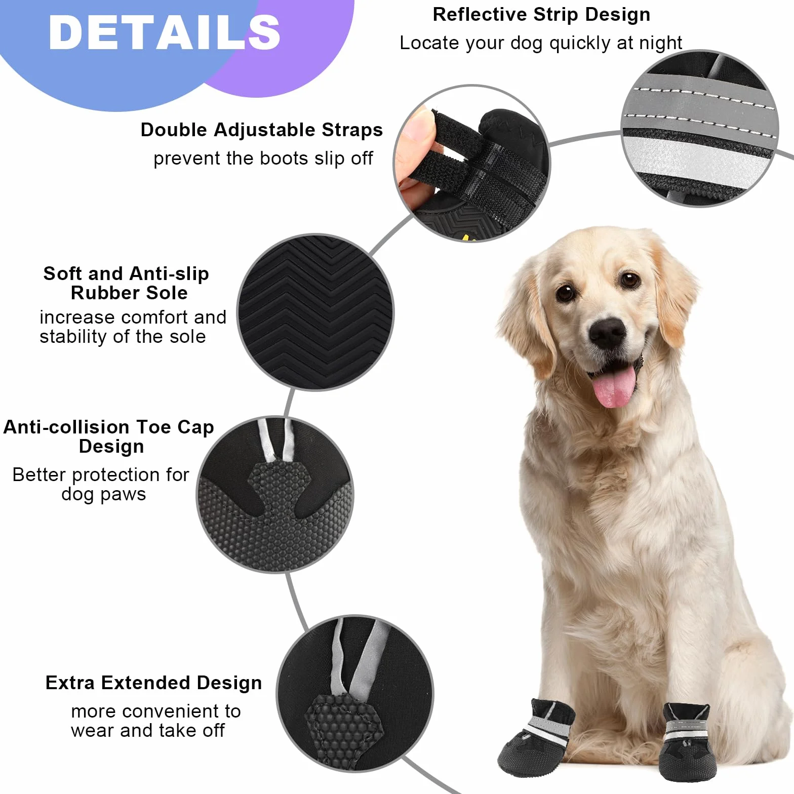 Paw Protector Stivali per Cani Impermeabili Antiscivolo Regolabili Lavabili con Cinghie Riflettenti