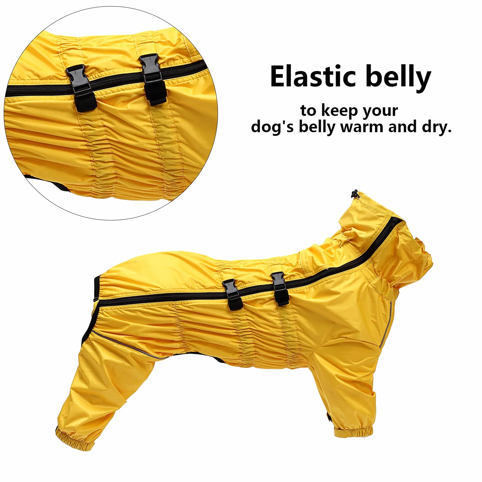 MOREZI Impermeabile per cani a collo alto, cappotto per cani impermeabile a quattro zampe, cerniera posteriore e polsini elastici, facili da indossare e da togliere e comodi da indossare-Giallo-S