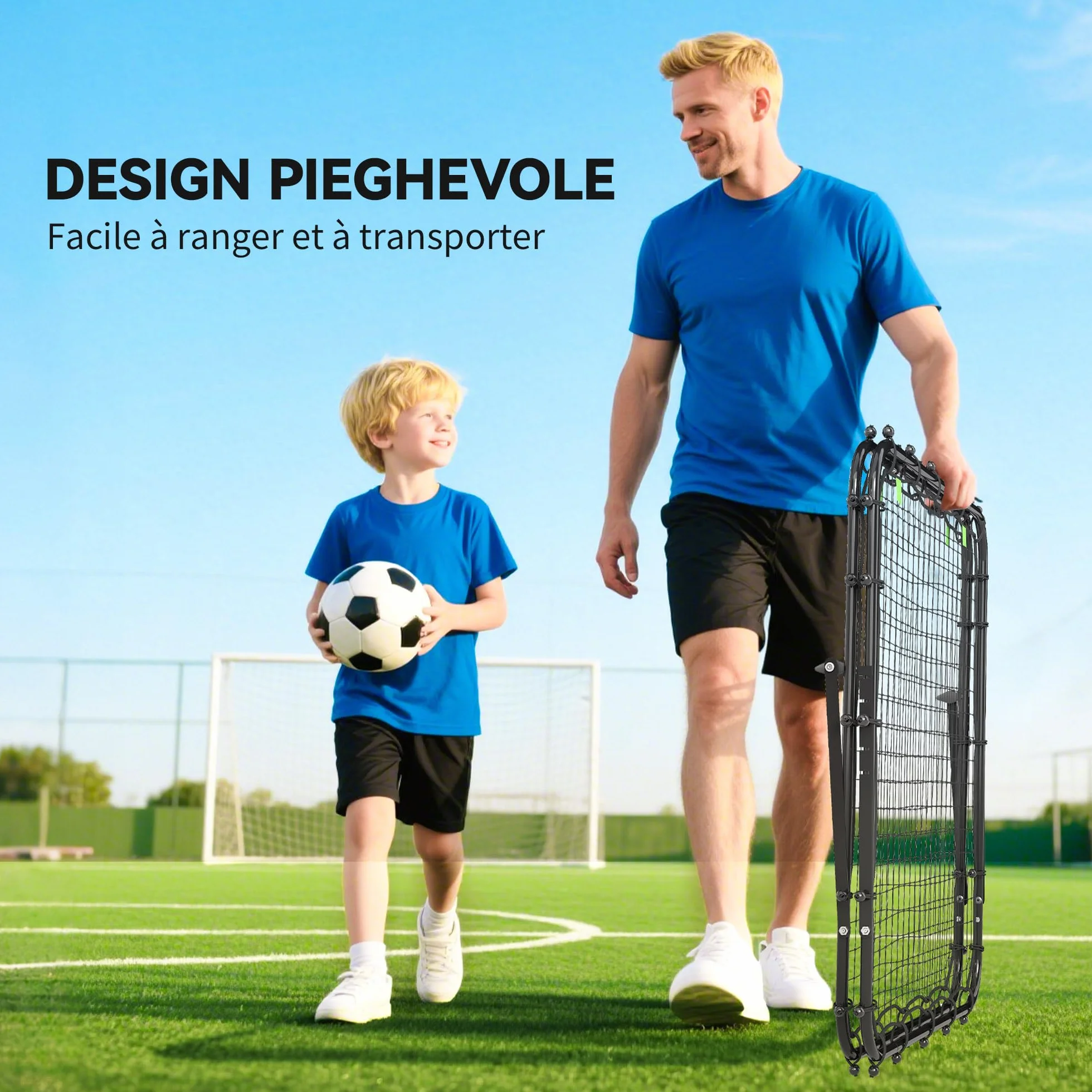 HOMCOM Rete di Rimbalzo per Calcio Pieghevole, Rete da Calcio Rimbalzante con Angolazione Regolabile in Acciaio, per Allenamento Baseball e Pallavolo, 100x95x90 cm