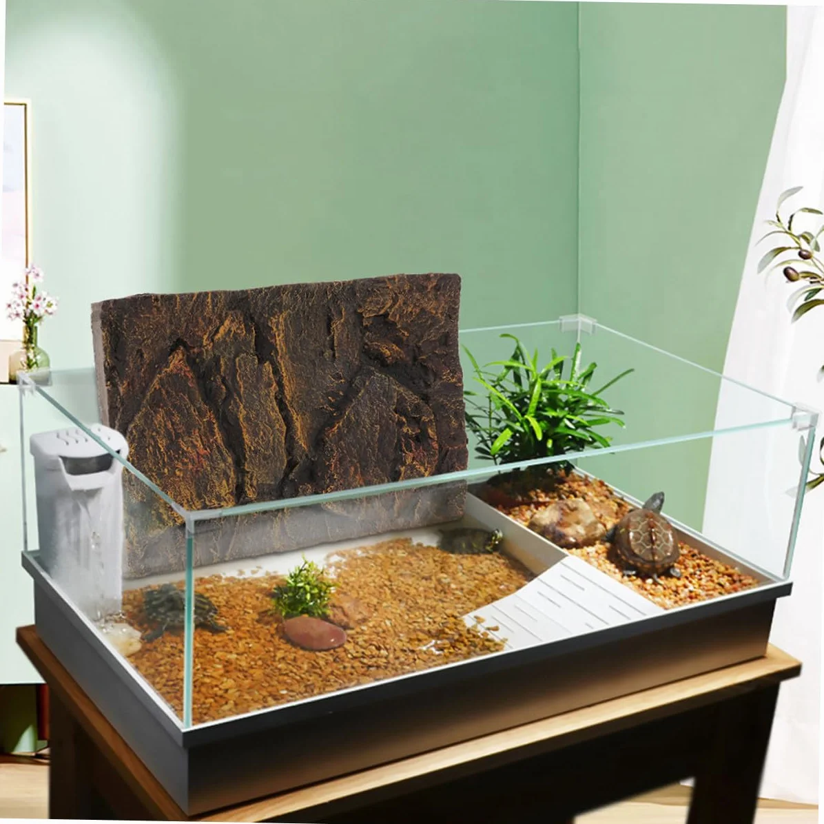 2 Pannelli Sfondo per Acquario Tartarughe in Materiale Pu 3d Altamente Realistico, Decorazione per Terrari Rettili, Adatto a Vasche per Tartarughe e Acquari di Piccoli Animali