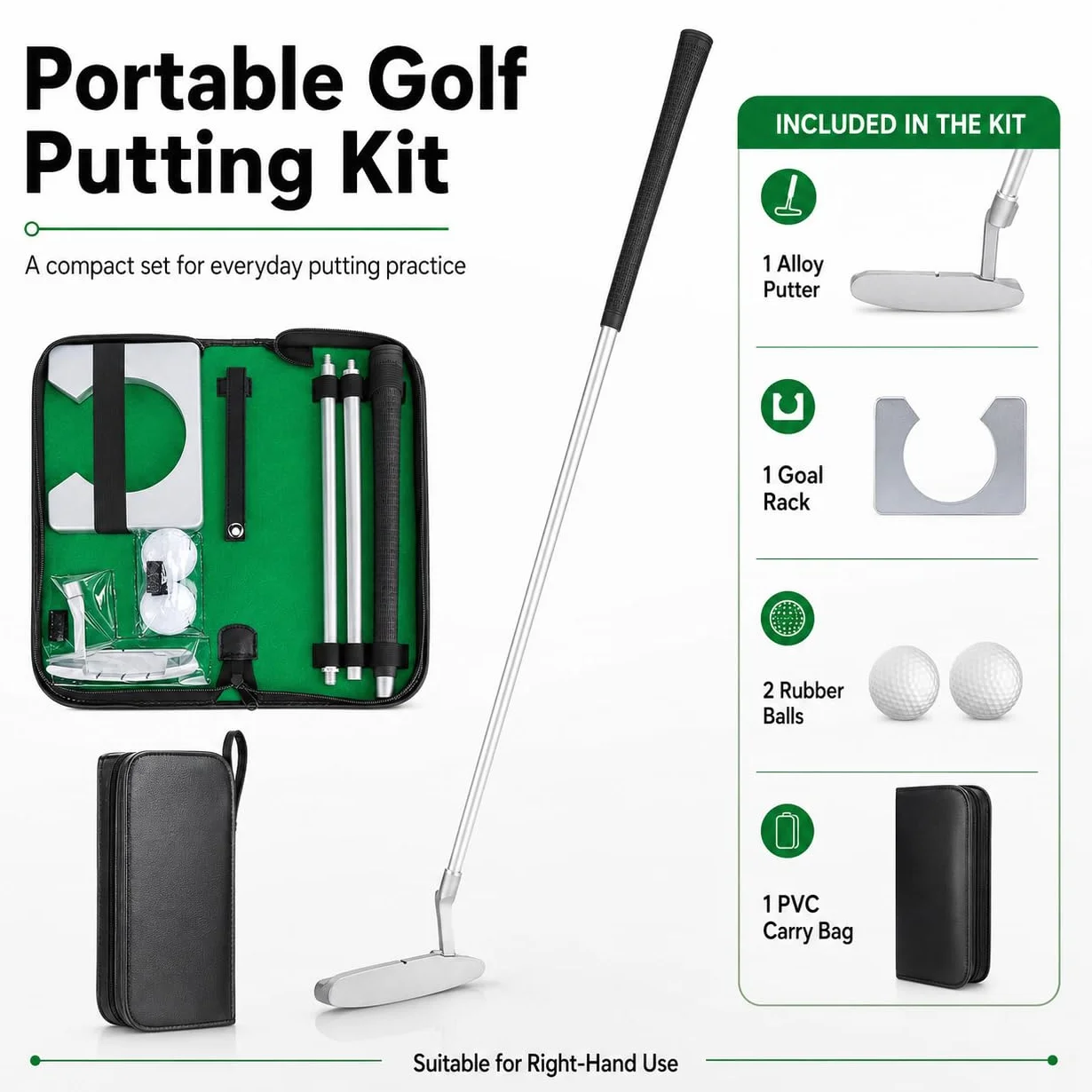 Mazza da Golf in Lega di Alluminio Staccabile, Putter per Golfisti Destri, Set Golf da Ufficio con Palline e Sacca, per Allenamento Indoor o Outdoor