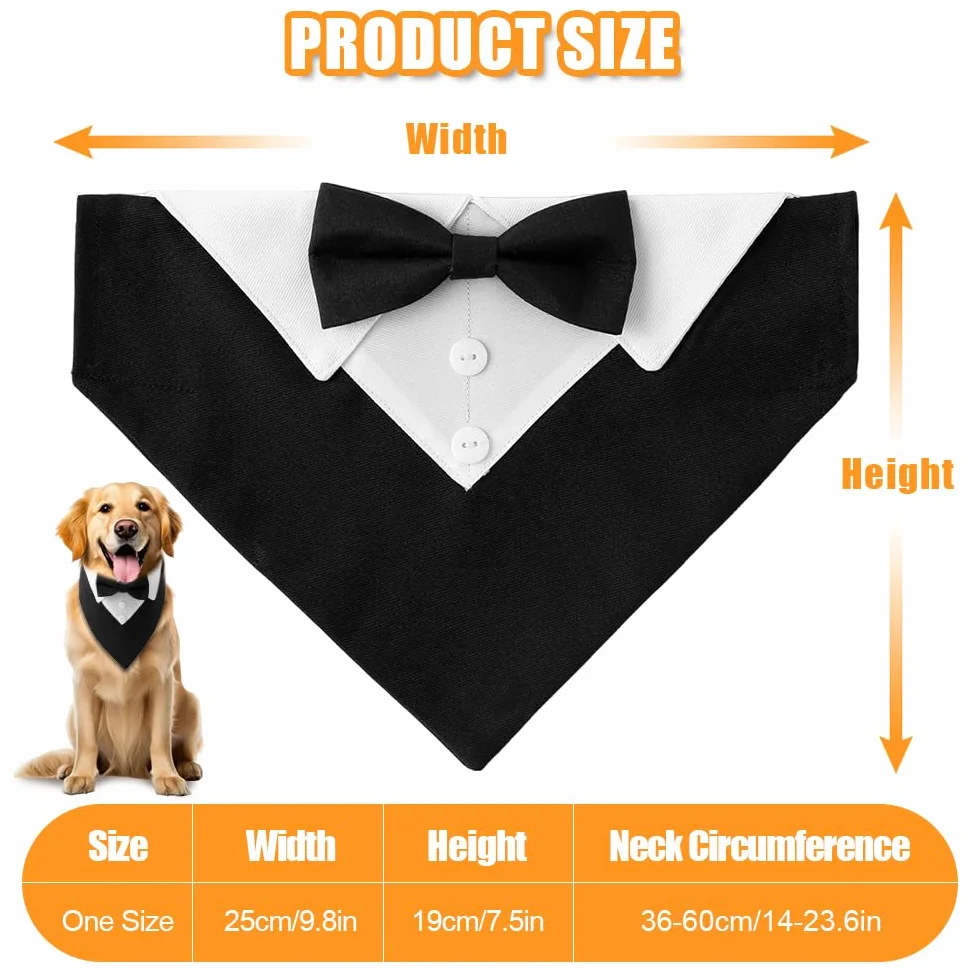 Bandana per Cani Formale 36-60 cm, Collare Smoking Cane con Foulard e Papillon, Sciarpa Cravatta Regolabile, Costume Elegante per Animali Domestici - Nero