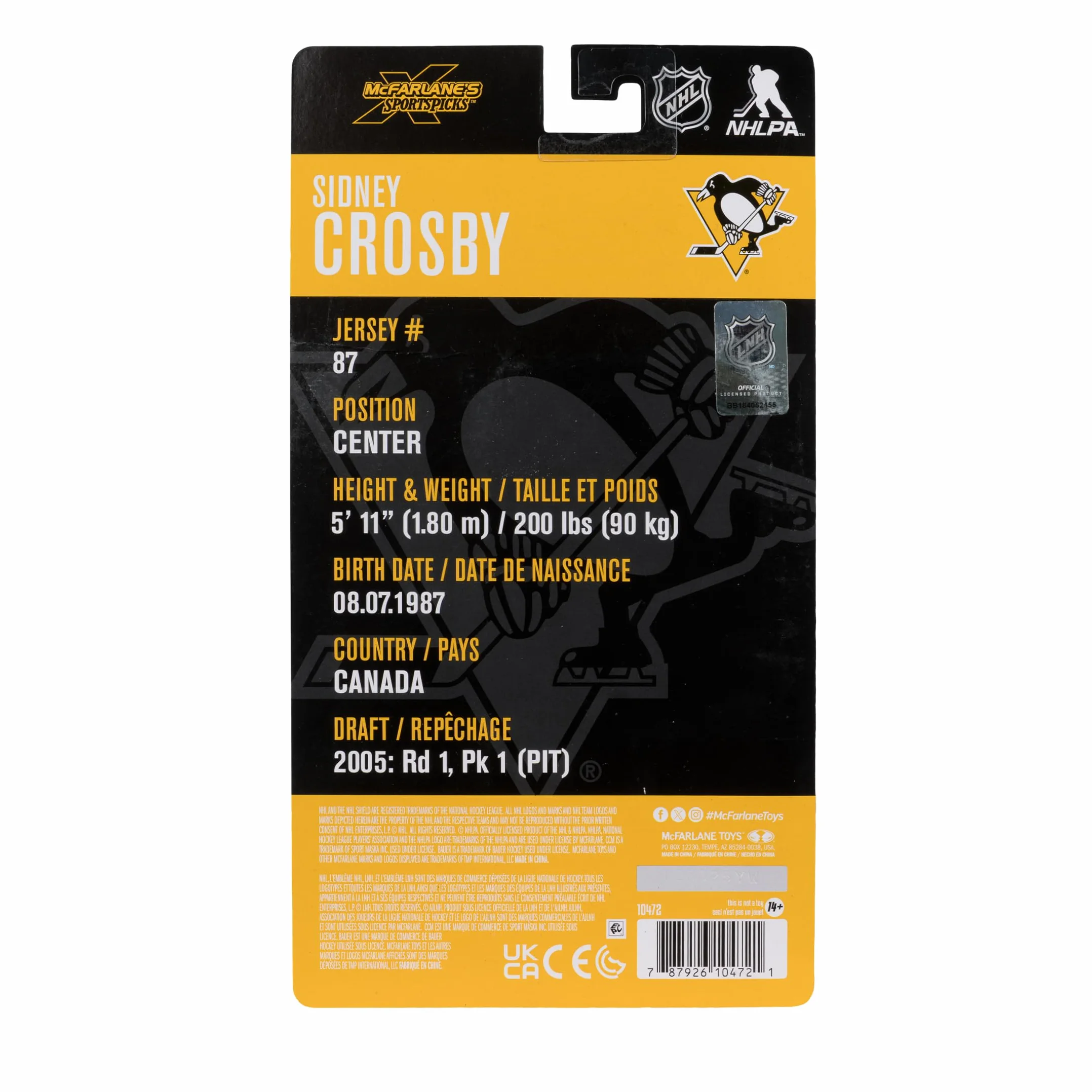McFarlane Toys NHL Sidney Crosby Pittsburgh Penguins 6 pollici Action Figure SportsPicks