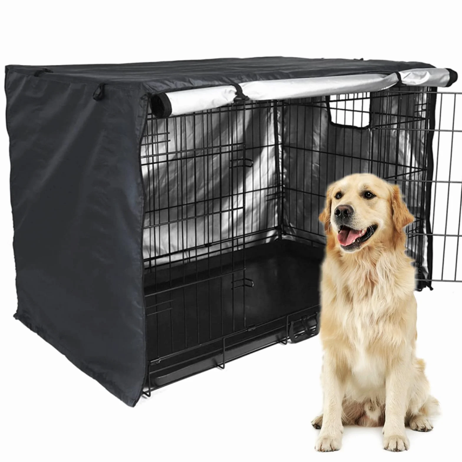Copertura Per Gabbia Per Cani, 48x30x33in Copertura Per Cuccia Per Cani Resistente Copertura Durevole Antivento Impermeabile Gabbia Per Cani Pieghevole Accessori Per Interni Ed Esterni Nero