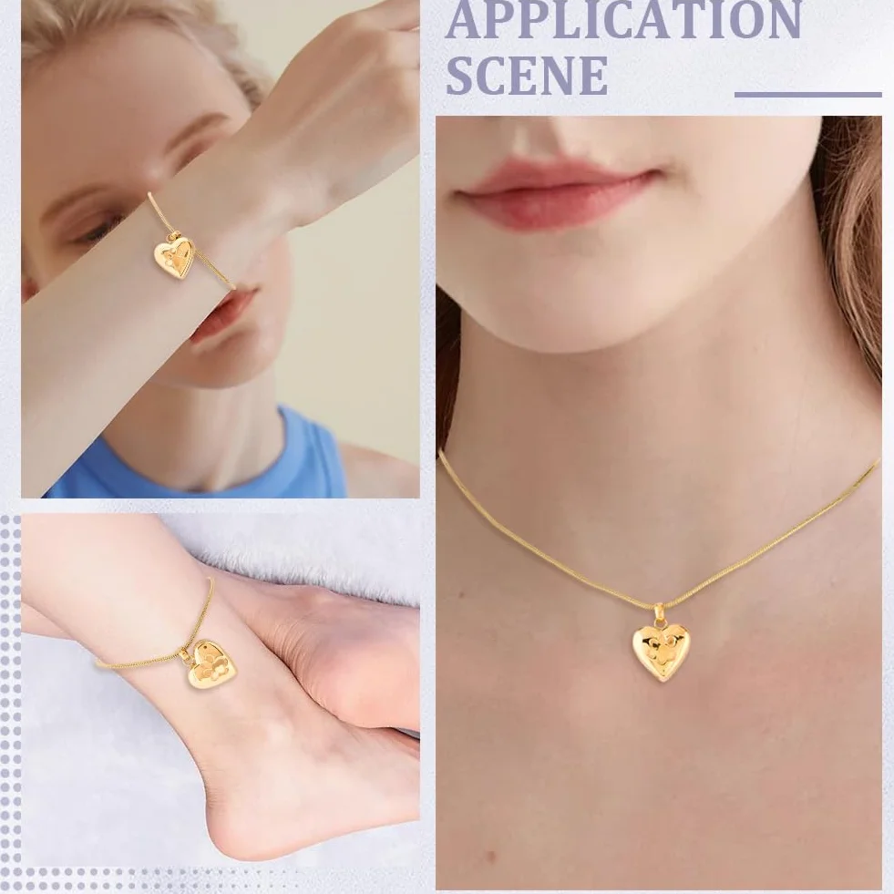CREATCABIN Collana Urna A Forma Cuore per Ceneri Gioielli per Cremazione Donna Acciaio Inossidabile Impronta Zampa Animale Domestico Ciondolo Commemorativo Impermeabile Famiglia Amici 21.5×19mm