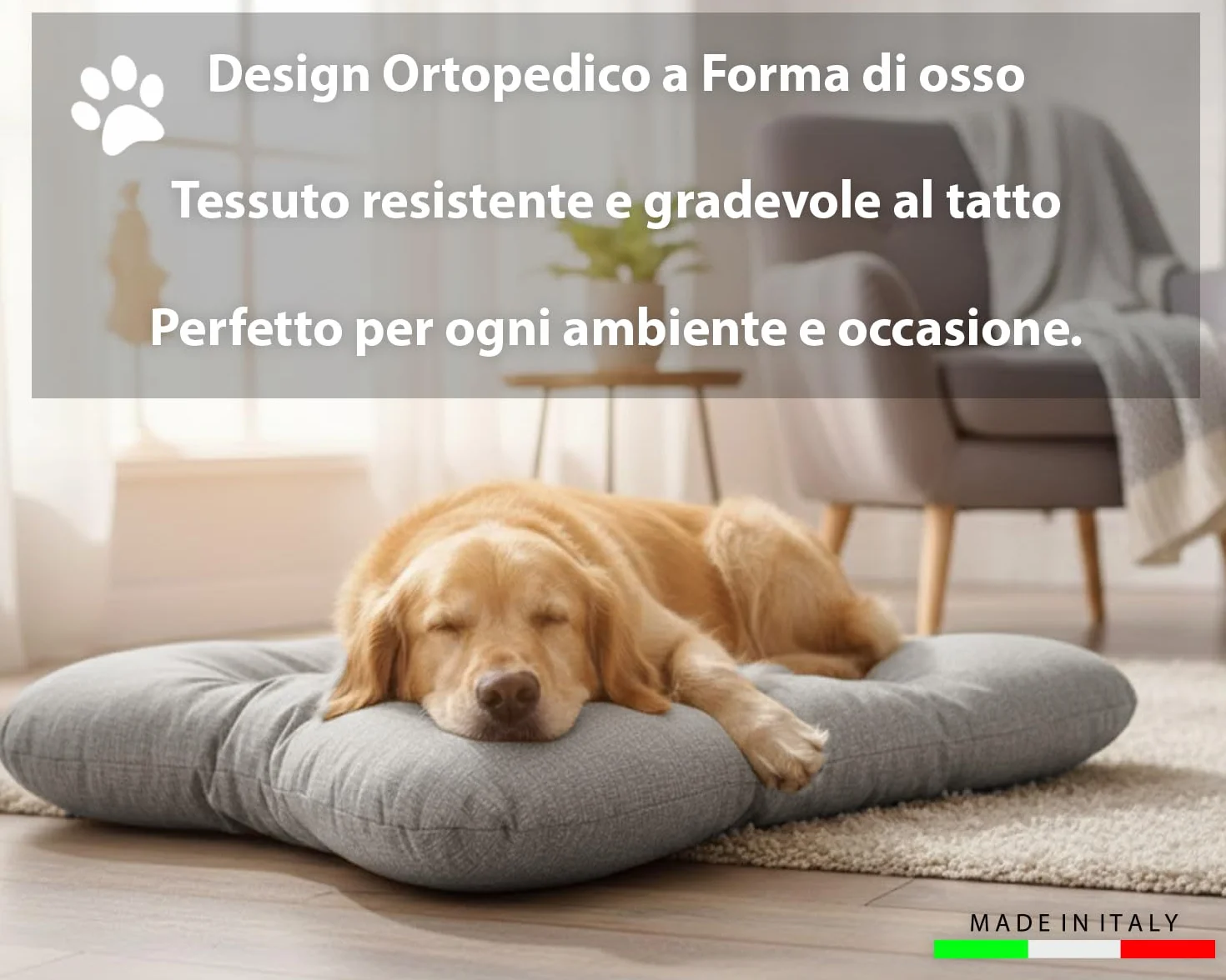 HAND Cuscino per Cane e Gatto a Forma di Osso 62x47 cm – Letto Morbido in Cotone, Lavabile e Imbottito, Spessore 10 cm – Cuccia per Cani Piccoli, Medi – Made in Italy