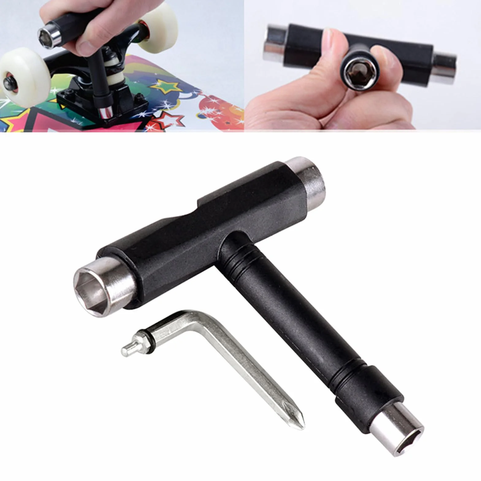 Set Completo Skateboard con Truck Coppia in Metallo 4 Ruote PU 8 Cuscinetti Kit Montaggio Double Kick
