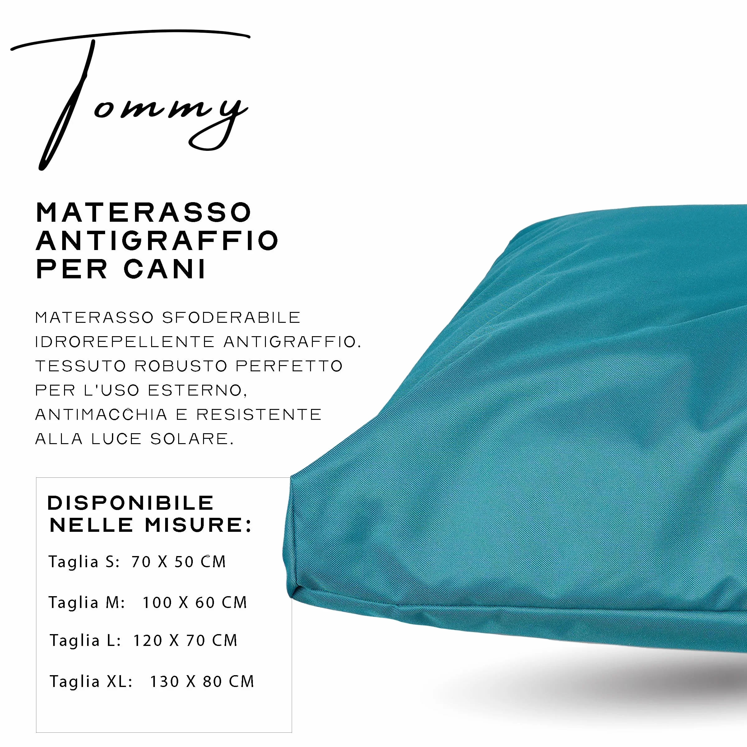 Ligo Tommy - Materasso per Cani Idrorepellente e AntiGraffio, Realizzato in Italia. Cuscino Cuccia per Cane AntiGraffio antimacchia Perfetto per l'uso Interno ed Esterno. S,VERDE PETROLIO