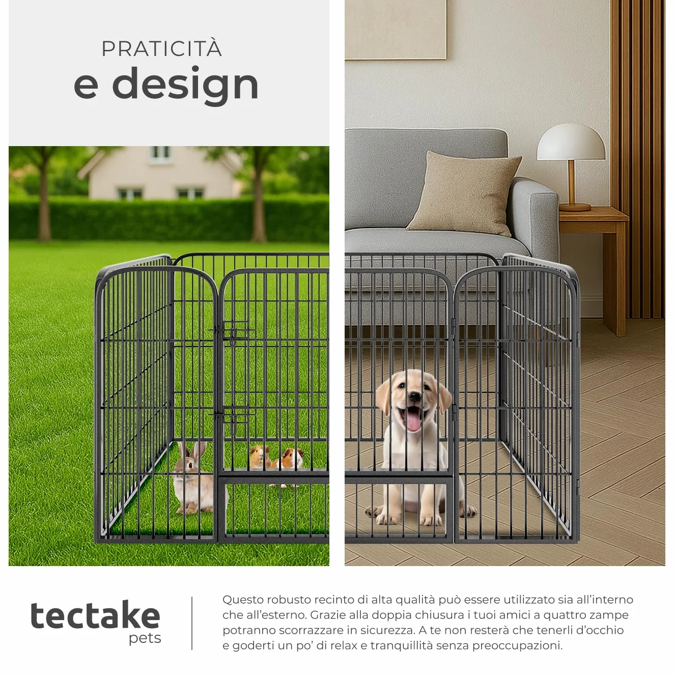 Tectake Recinto per Animali di Piccola Taglia Set 4 Pannelli Pieghevole 70x85 cm