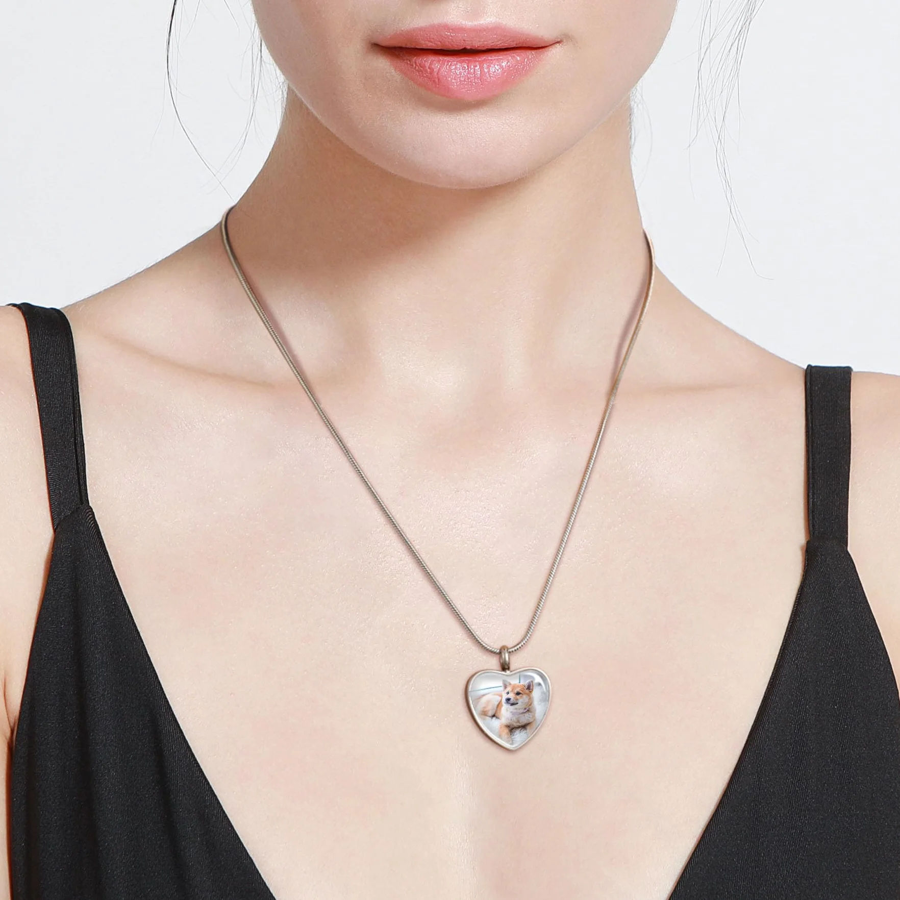 MeMeDIY Urna Pendente Collana Personalizzato Cuore Orma di Zampa Nome Foto Data per Donna Uomo Animale Domestico Memoriale