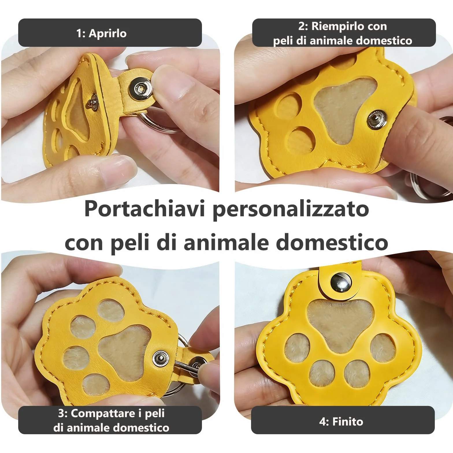 Portachiavi Personalizzato per Cani o Gatti con Foto e Nome, Accessorio in Pelle Inciso, Regalo per Amanti Animali