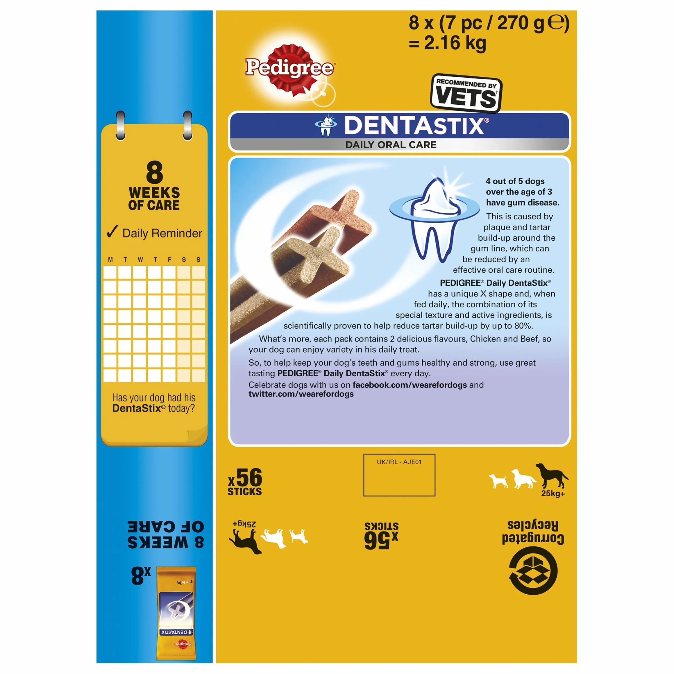 Pedigree Dentastix Daily Oral Care Dental Chews Cane Grande 56 Bastoncini 8 x 270g