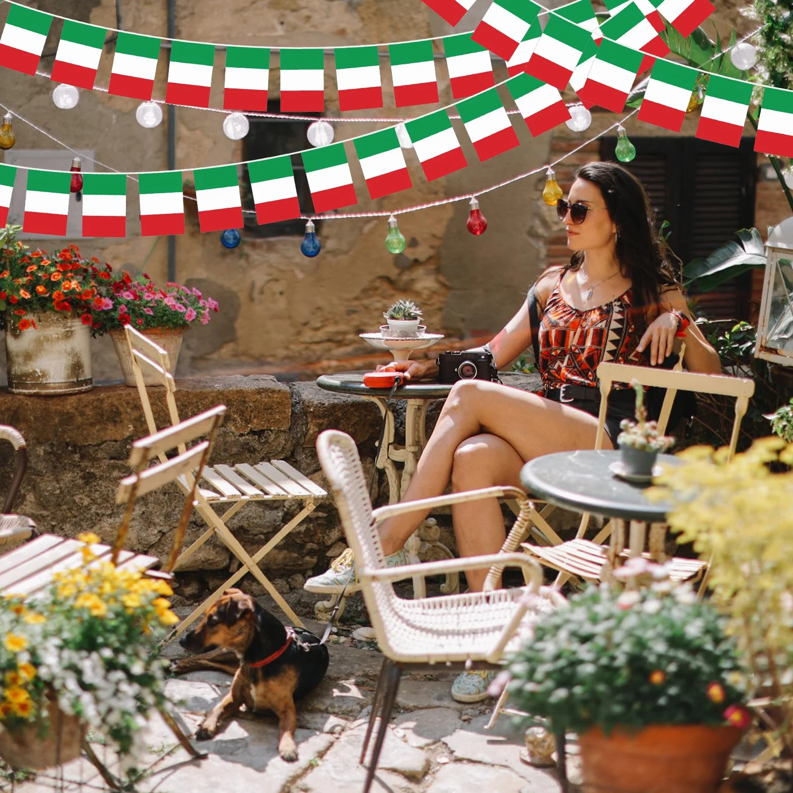 Bandiera Italia 16m Ghirlanda con 60 Bandiere per Decorazioni Eventi Patriottici
