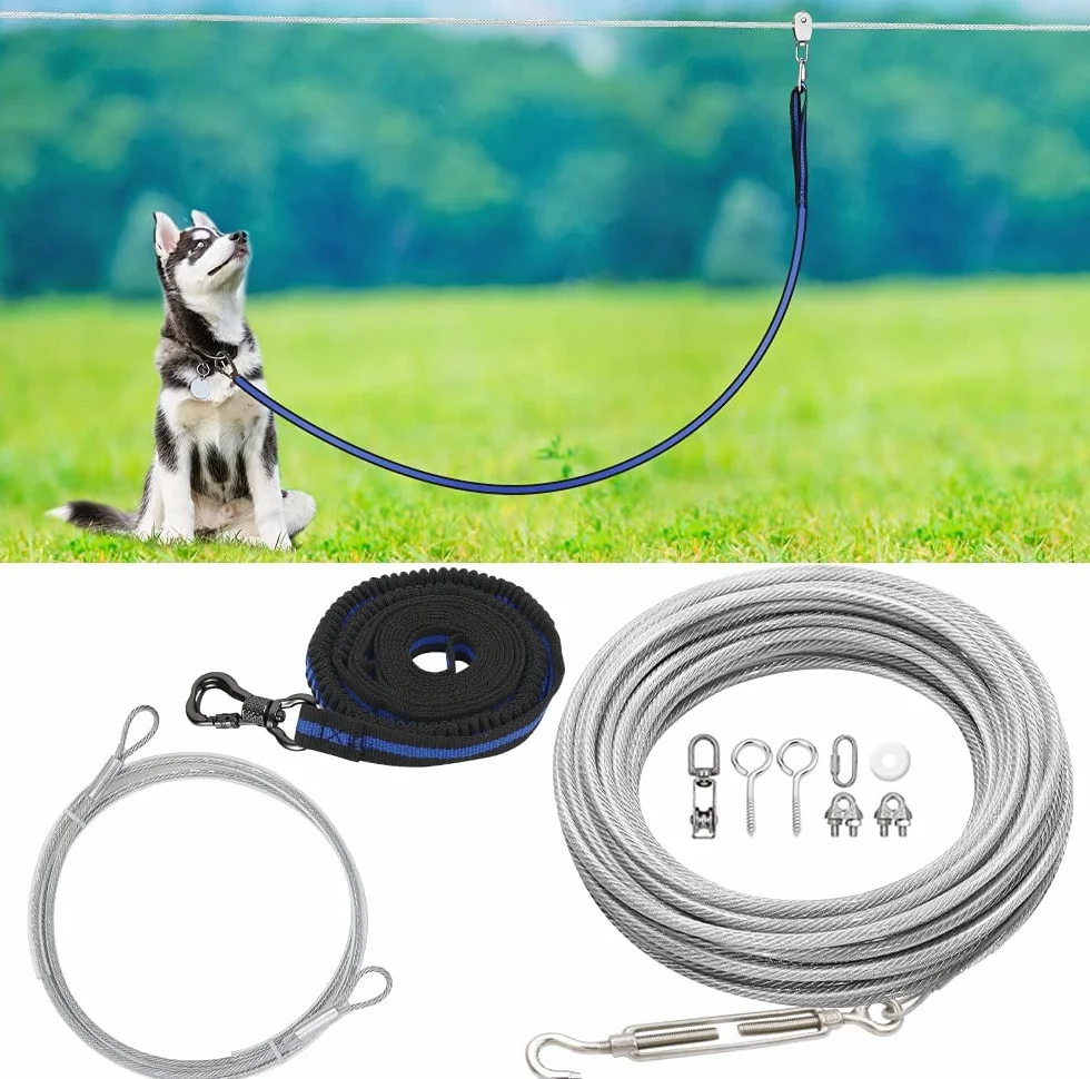 XiaZ Cavo da 30,5 m per cani, con elastico in nylon da 2,4 m, protegge gli alberi per uso esterno