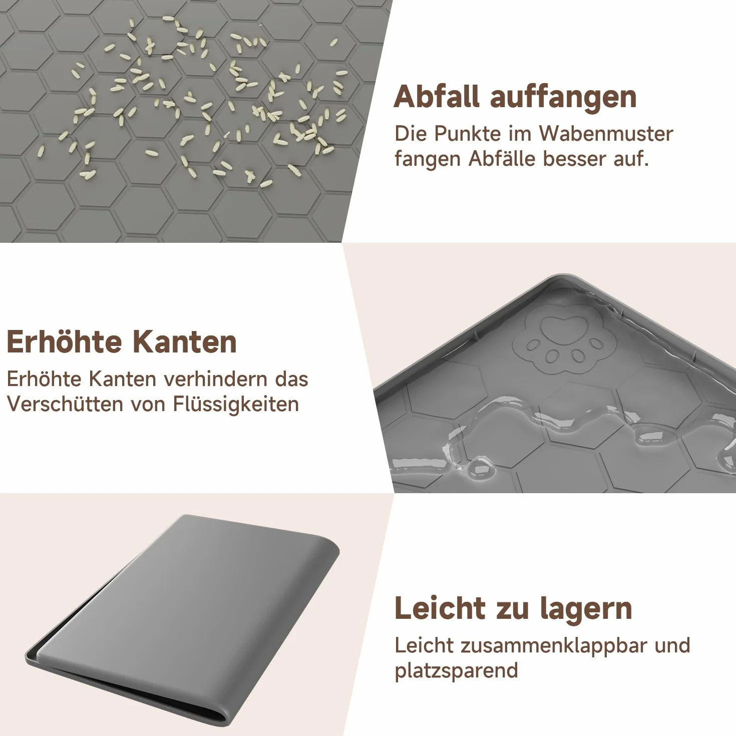 Tappetino per lettiera grande XXL 101 x 71 cm, tappetino in silicone, grigio | Realizzato in silicone alimentare, lettiera per gatti impermeabile resistente alle urine, antiscivolo, facile da pulire