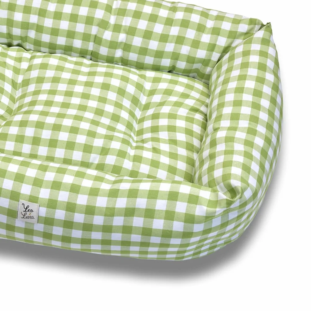 LEO & LUNA Divanetto per Cani, Collezione Quadretto, Produzione Artigianale, Taglie XS-XXL (Pistacchio, L)