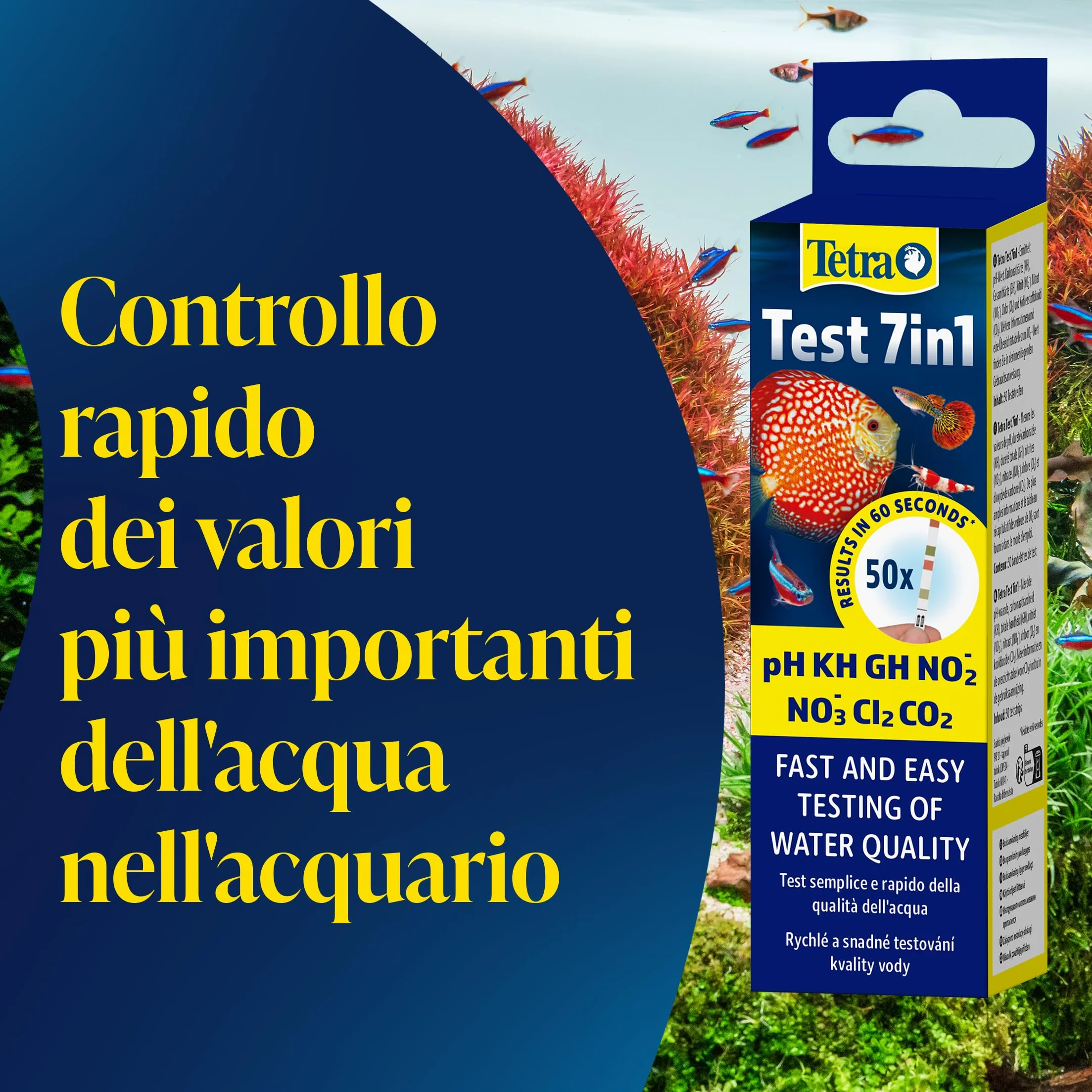 Tetra Test 7in1 - Test dell'acqua per acquari, 50 strisce reattive