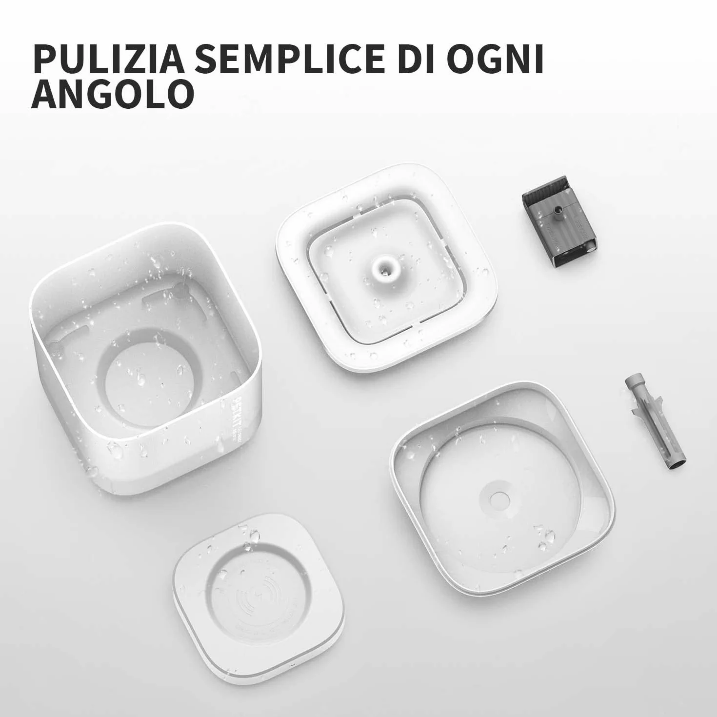 PETKIT CYBERTAIL Fontanella per Gatti, Pompa dell'Acqua Senza Fili,25dB Silenziosa,Fontanella per Cani,3.0 Aggiornare l'elemento Filtrante,1.8 L（Non Base Wireless）