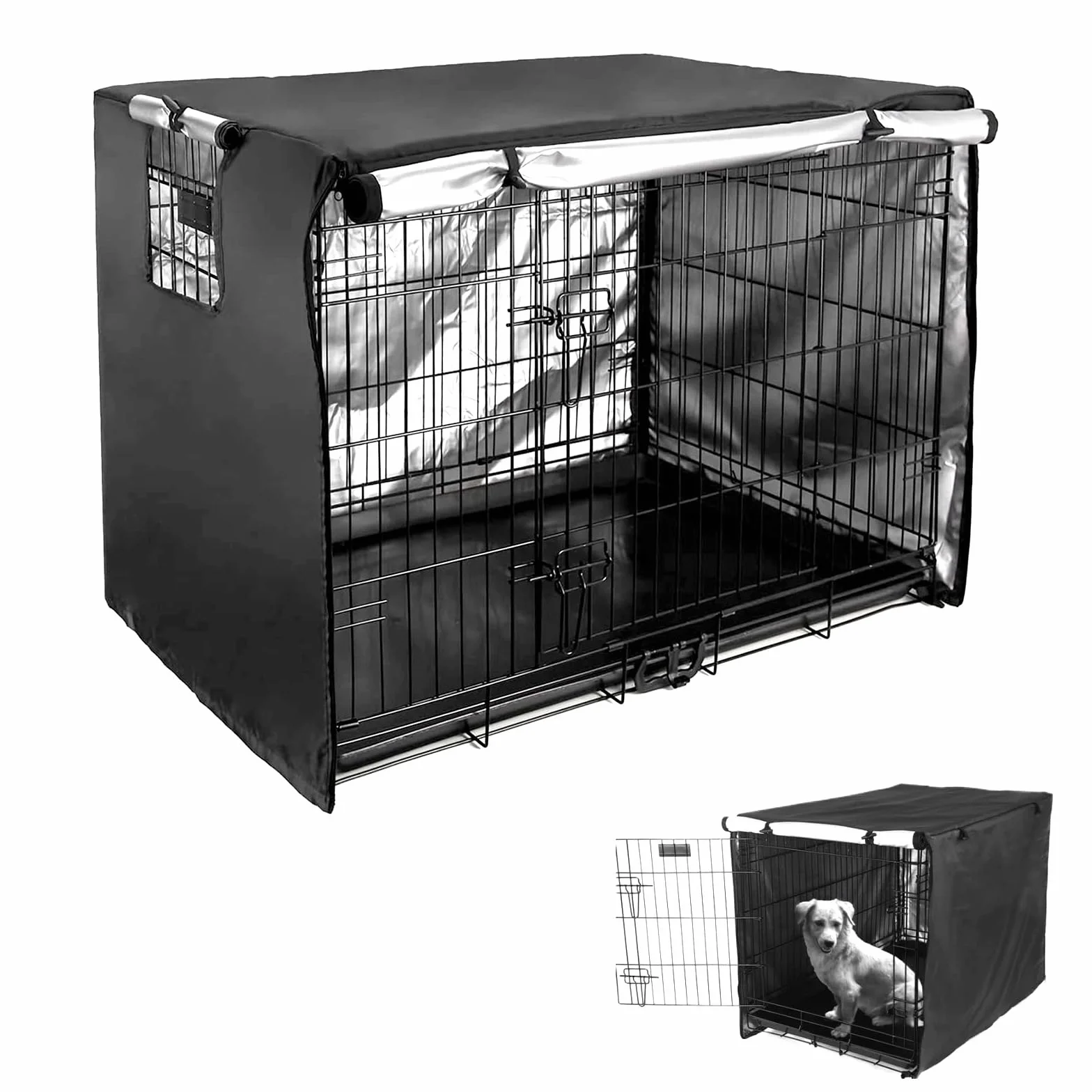 Nero Copertura Per Gabbia Per Cani 48x30x33in Impermeabile Antivento Pieghevole