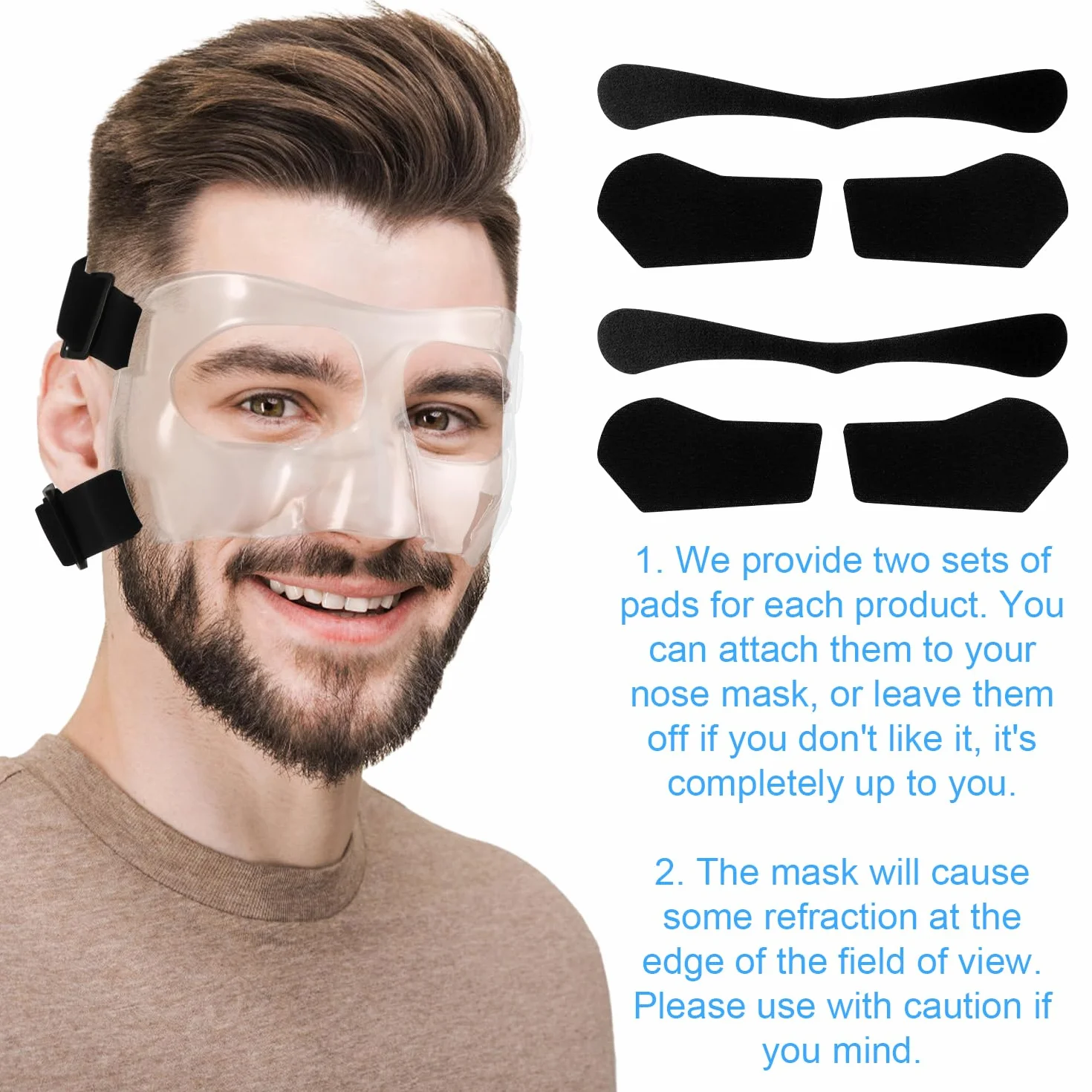 Maschera per Naso Rotto, Regolabile Visiera Traspirante Trasparente Allenamento Sportivo Maschera per il Viso Protezione per il Naso con Imbottitura per Adulti Adolescenti Basket Calcio