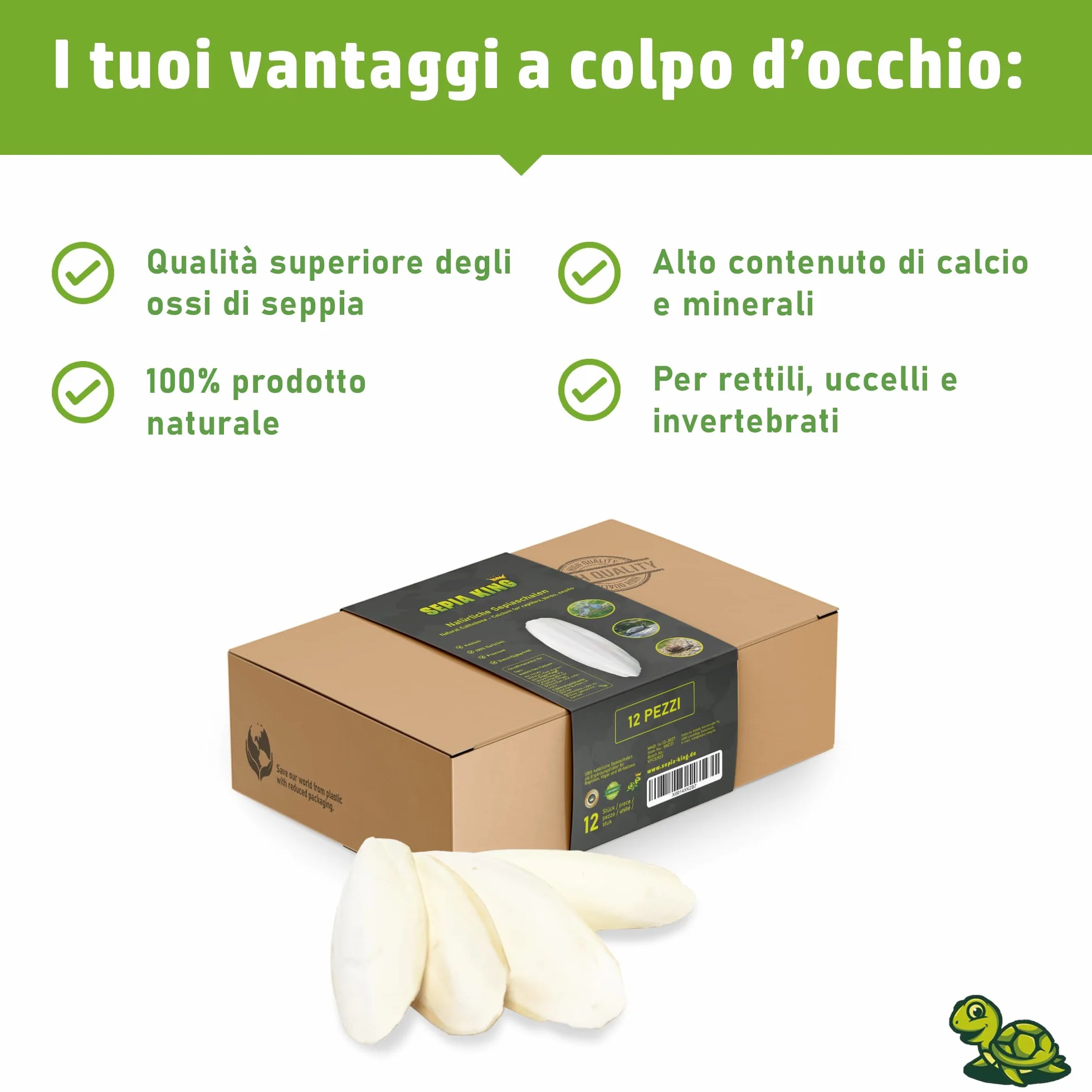 Sepia King 12 Pezzi Ossi di Seppia 100% Naturale 10-15cm Calcio per Rettili Uccelli Invertebrati