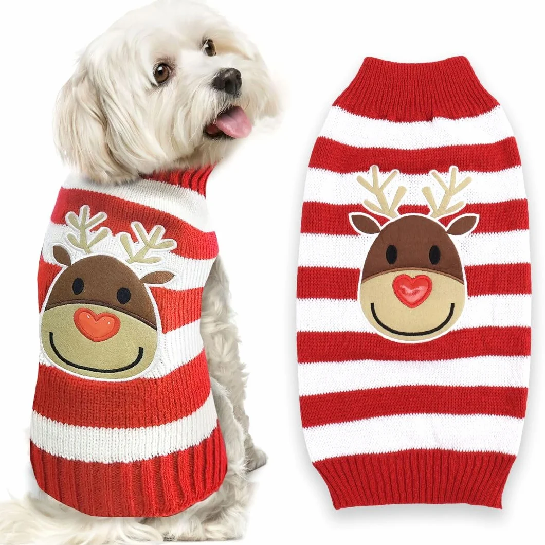 Maglioncino Cane Gatto Inverno Caldo Renna Maglione Natalizio Vestito per Taglia Piccola Media Grande Bianco XXS