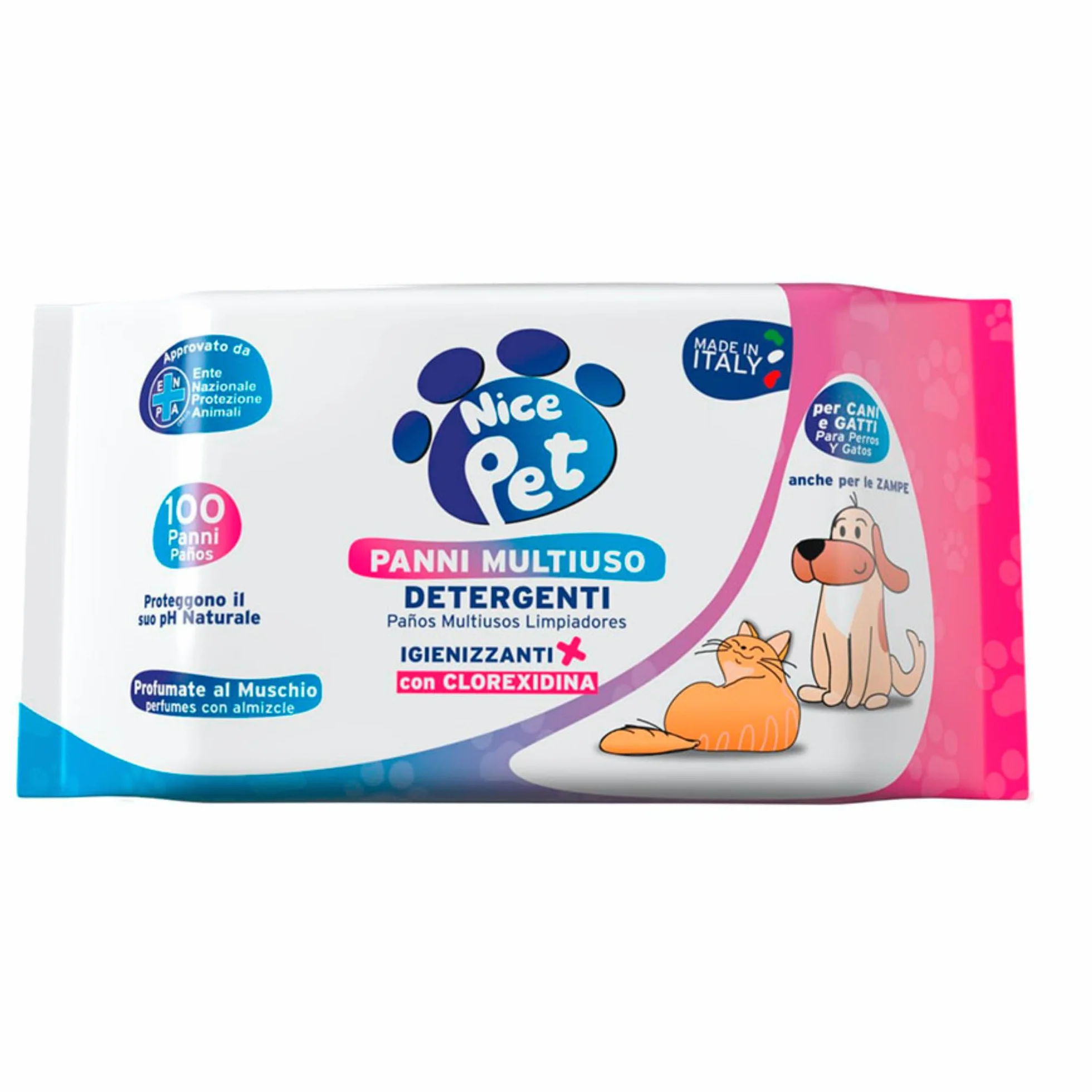 Nice Pet Salviette Multiuso Detergenti Igienizzanti per Cani e Gatti 100 Salviette Umidificate