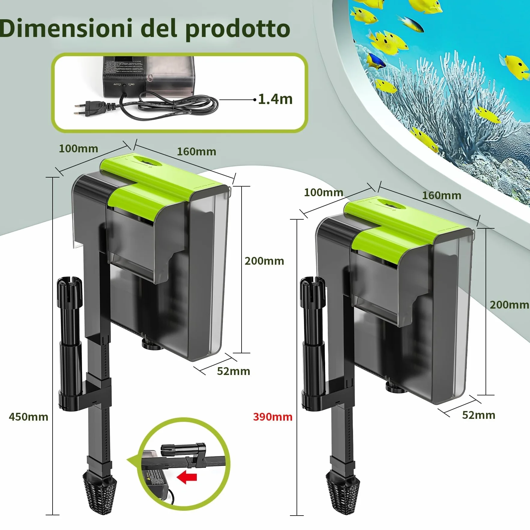 Forever Speed Filtro esterno per acquari con UVC 4-in-1 Flusso regolabile da appendere al filtro 450L/h Filtro a cascata per acquari da 10-100L