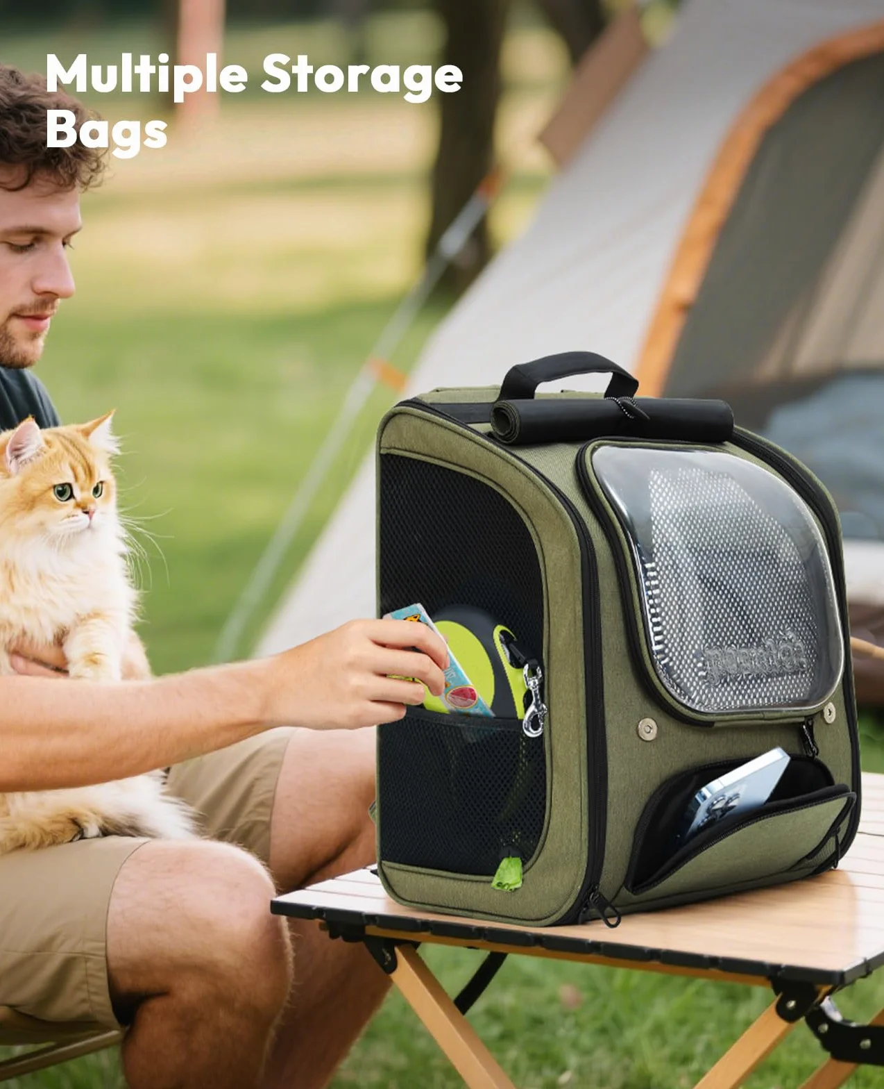 Pecute Zaino Trasportino per Gatti a Bolla - Ampio spazio stabile, parasole traspirante, ideale per viaggiare, fare escursioni, fare visitare cliniche veterinarie con il tuo animale domestico, Verde