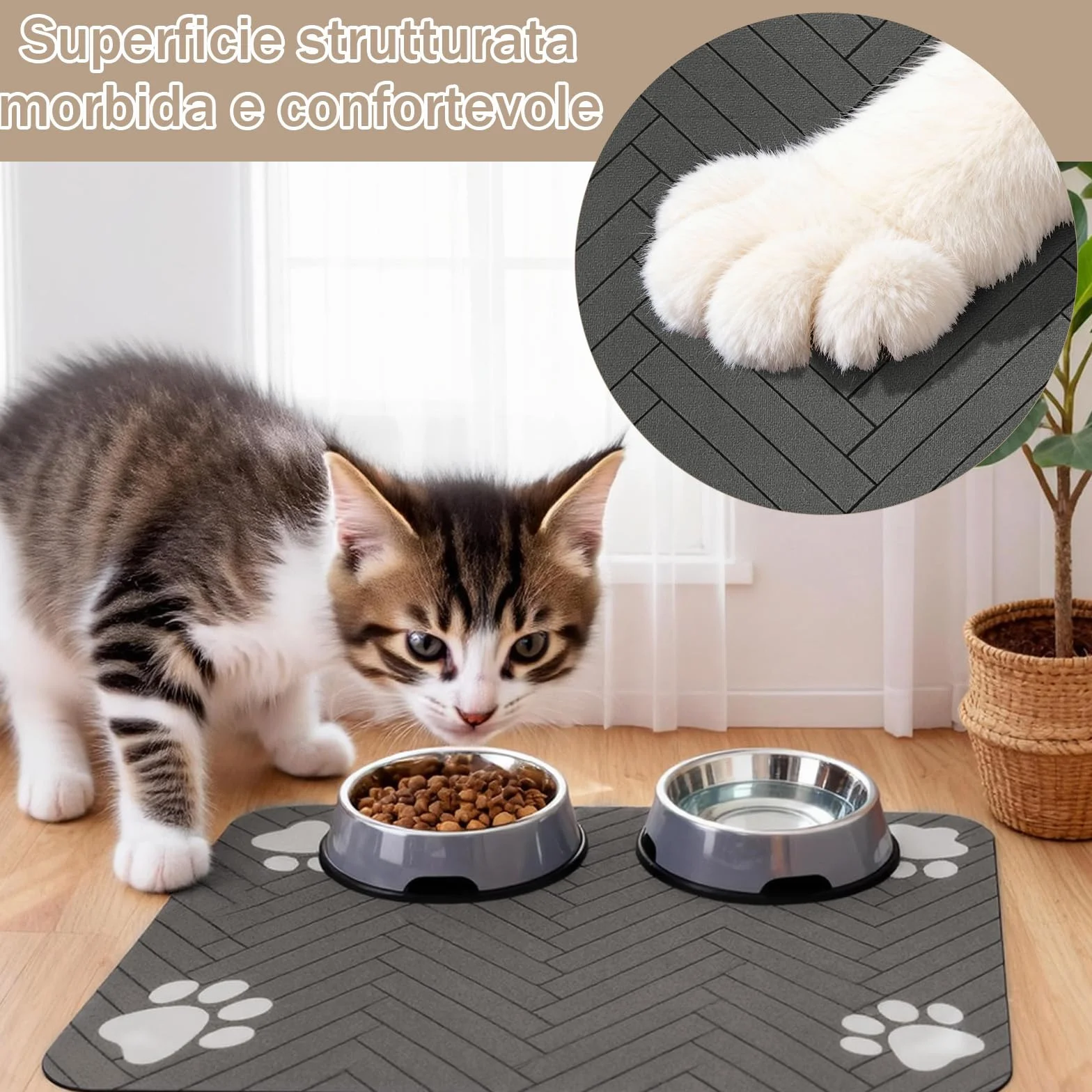 Tappetino Assorbente per Cani e Gatti, Tappetini di Alimentazione, Antiscivolo e Lavabile, Asciugatura Rapida in Diatomea, Tovaglietta per Ciotole di Animali Domestici, Grigio Scuro, 30 x 50 cm