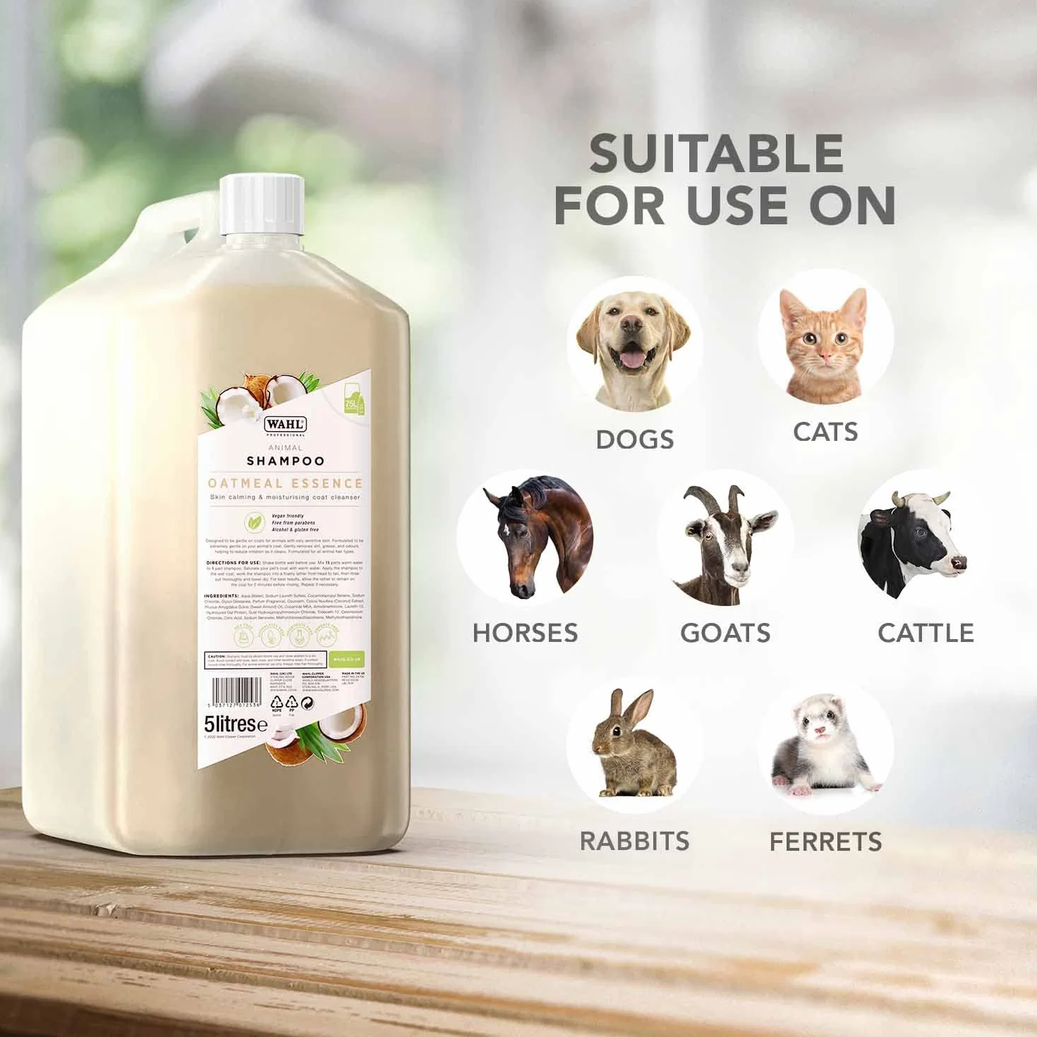 WAHL Oatmeal Essence Dog Shampoo - 5 litri, concentrato 15:1, formula naturale, vegano, per pelli e manti sensibili
