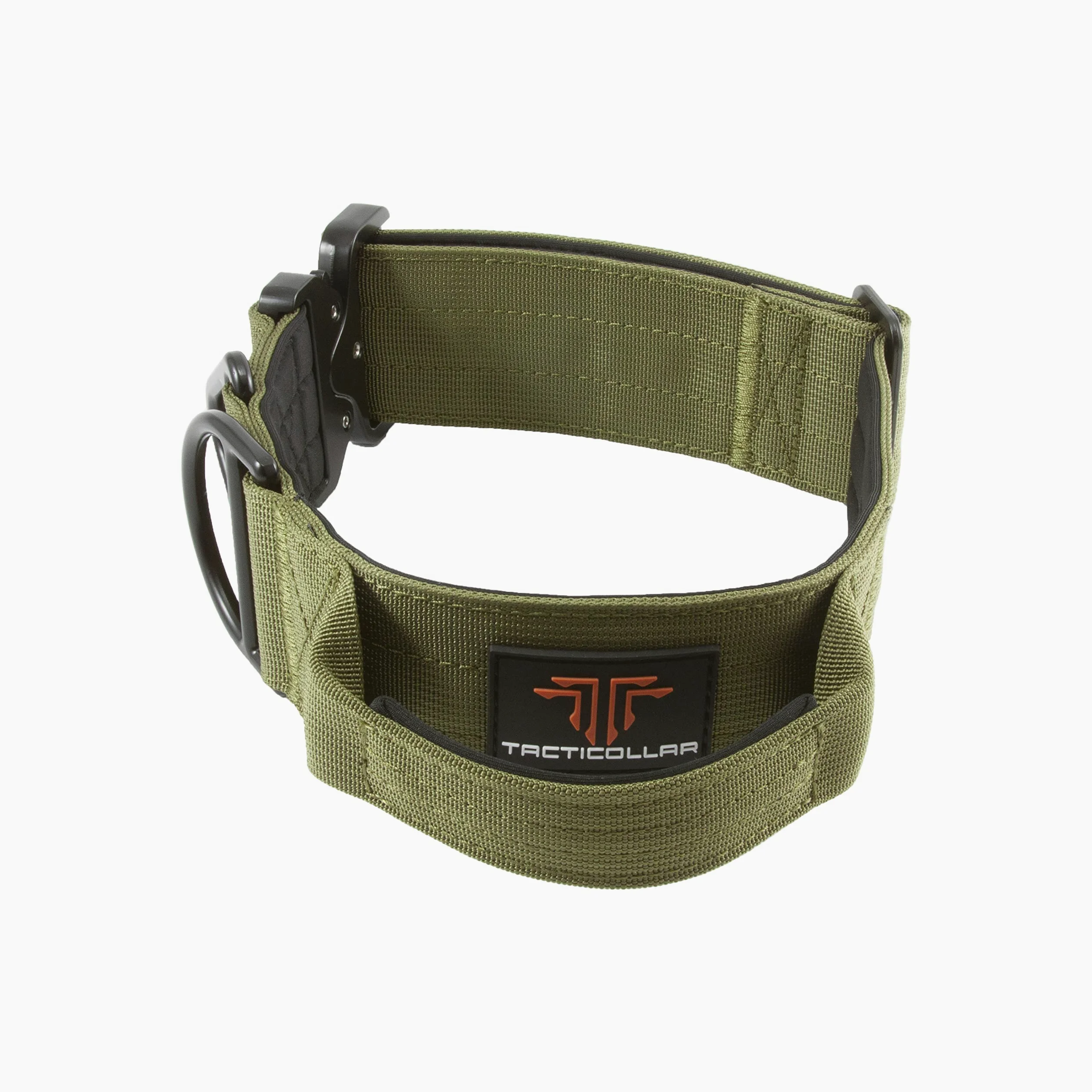 Tacticollar - Collare tattico per cani da 5 cm con manico per cani di taglia media e grande, collare in nylon Mil Spec, fibbia in metallo a sgancio rapido, imbottito all'interno in neoprene (M, verde