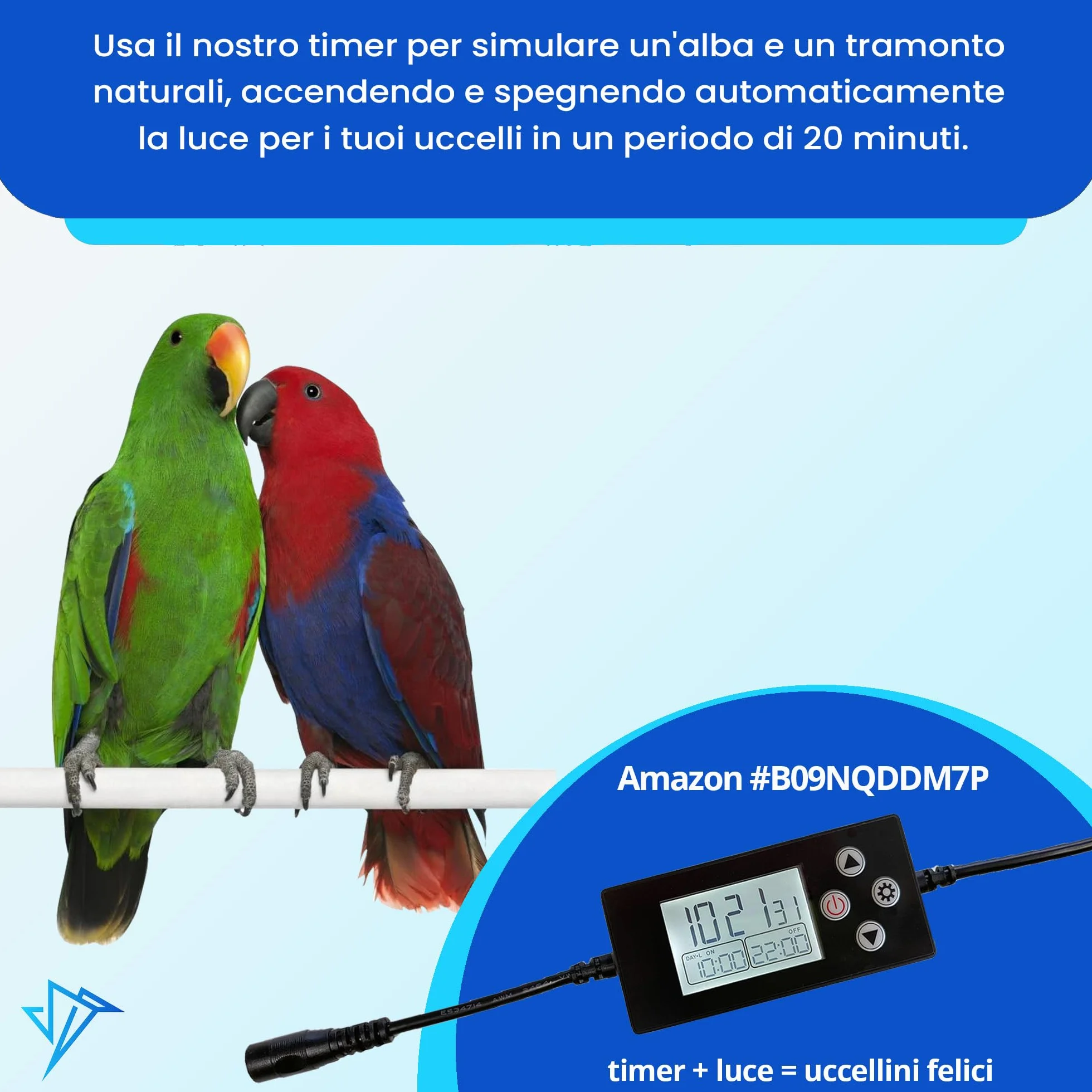 M&M Cage Company Luce per Gabbia HappyBird con Protezione Anti-Morso – LED a Spettro Completo – Illumina in Modo Naturale – Sicura per Pappagalli – Facile da Installare