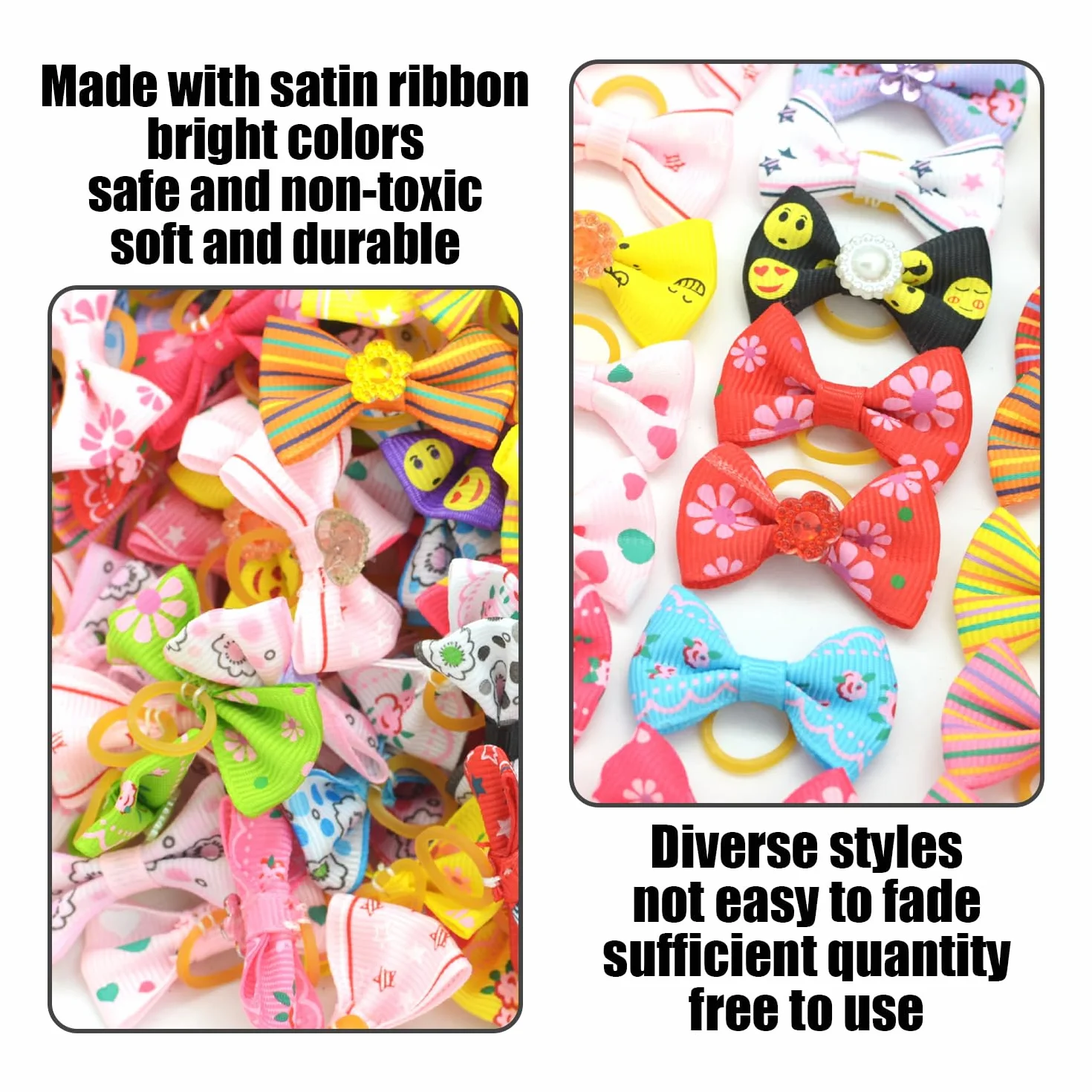 100 corde per capelli con fiocco, 1 borsa portaoggetti, accessori per capelli di animali, elastici creativi per cani, elastici per animali domestici, accessori per copricapo per gatti