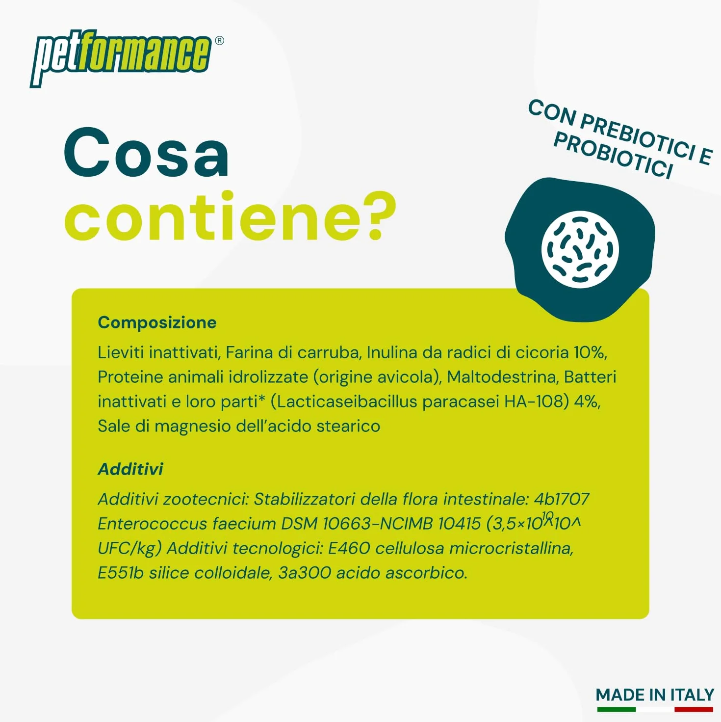 PETFORMANCE Fermentiflora Probiotico Prebiotico Postbiotico 30 Compresse per Cani e Gatti