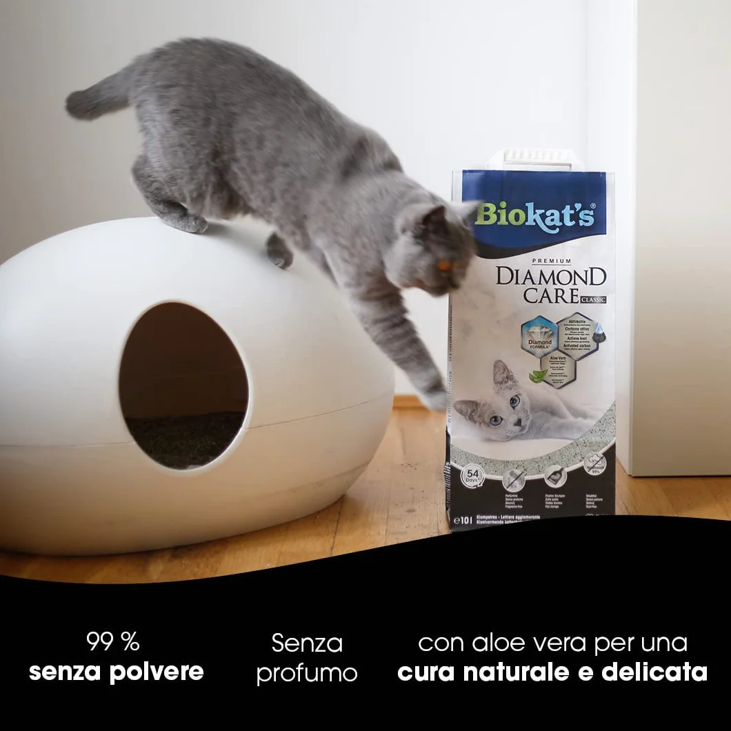 Biokat's Diamond Care Classic senza profumo, Lettiera per gatti a grana fine con carbone attivo e aloe vera, 1 Sacco, 1 x 10 L
