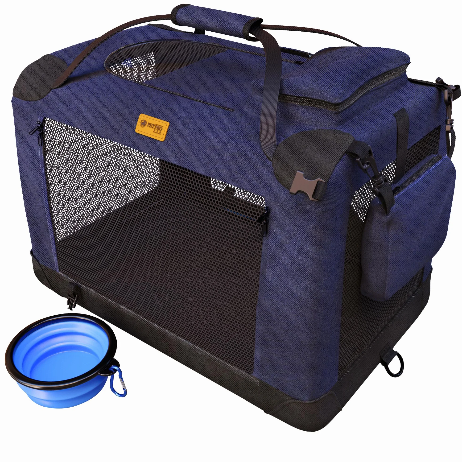 PETPROVED Trasportino per Cani Gatti Auto Trasportino Cane Gatto Taglia Media Grande Morbido Pieghevole da Viaggio Gabbia per Cani Trasporto Rigido Kennel Cane Medio Piccolo Auto Travel Crate (M Blu)