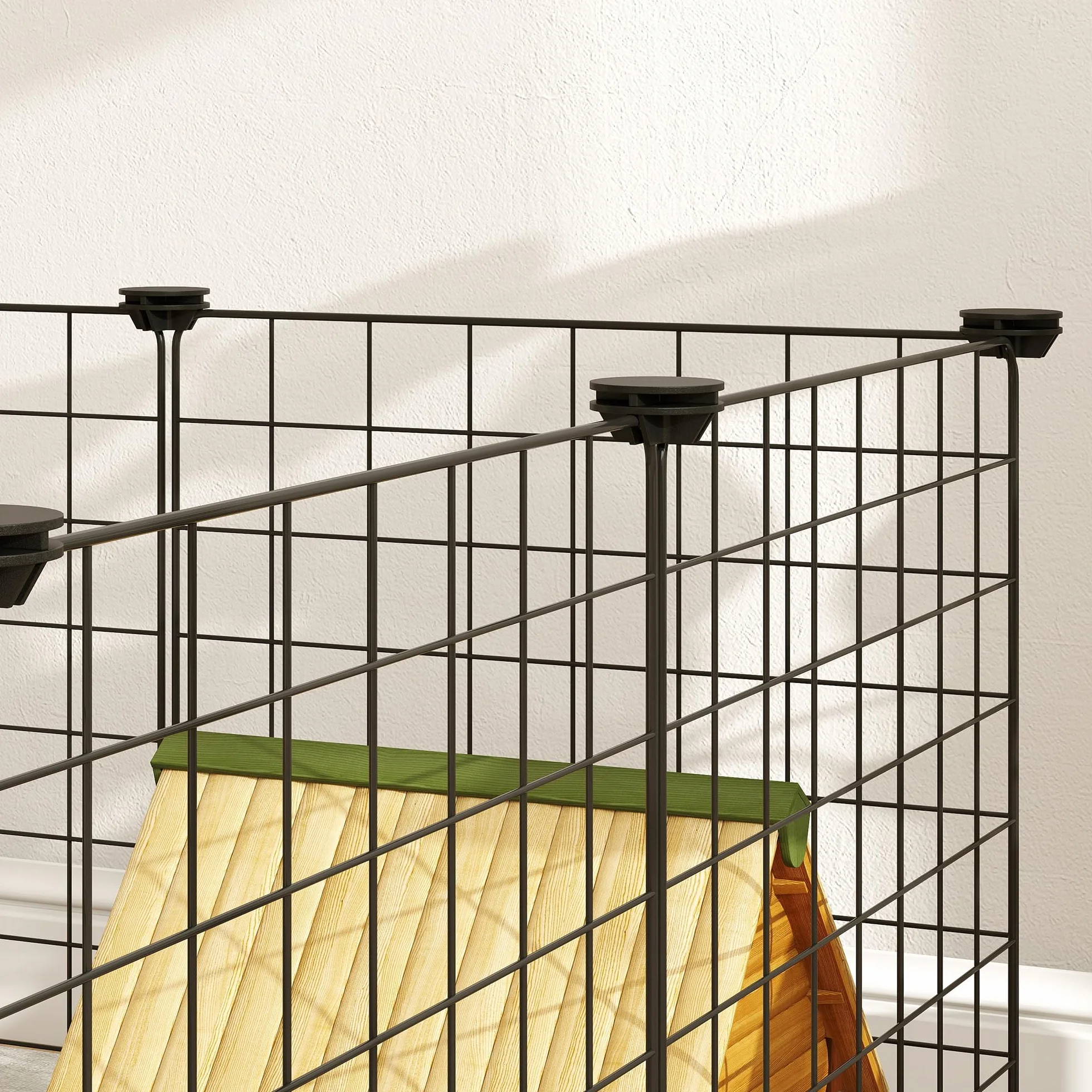 PawHut Recinto per Cuccioli e Piccoli Animali Modulabile in Metallo e PP, 12 Pannelli da 35x35cm Nero