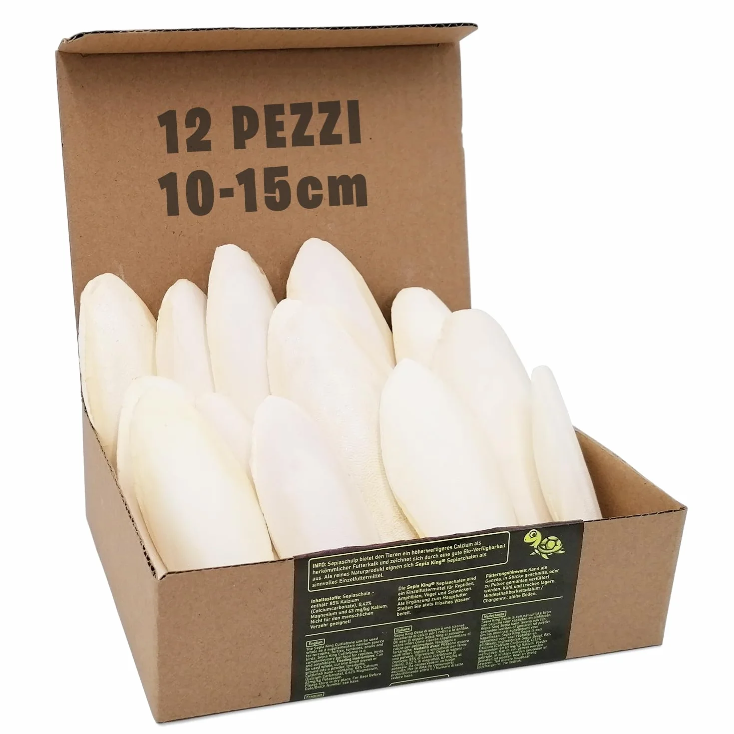 Sepia King 12 Pezzi Ossi di Seppia 100% Naturale 10-15cm Calcio per Rettili Uccelli Invertebrati