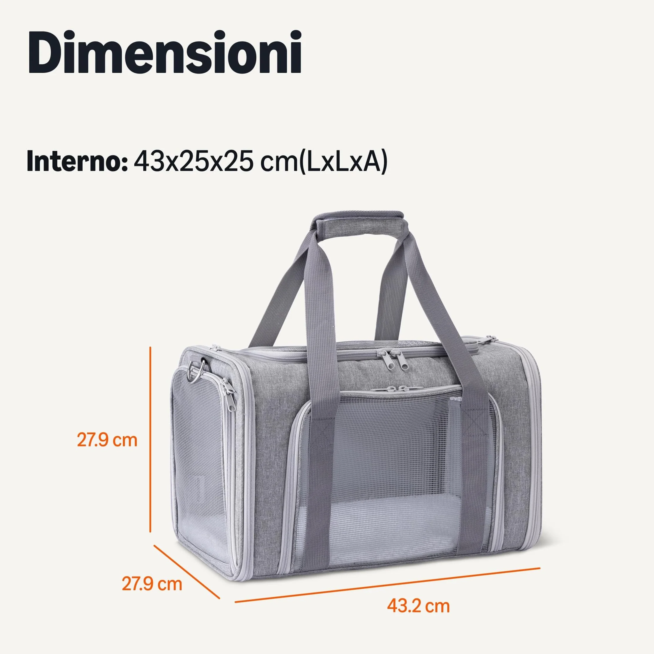 Amazon Basics -Trasportino Morbido Stile Borsa per Gatti e Cani, Tracolla Regolabile, Approvato per il Trasporto in Aereo, Pieghevole con Pannelli in Rete per la Ventilazione,43,2x 27,9x 27,9cm,Grigio