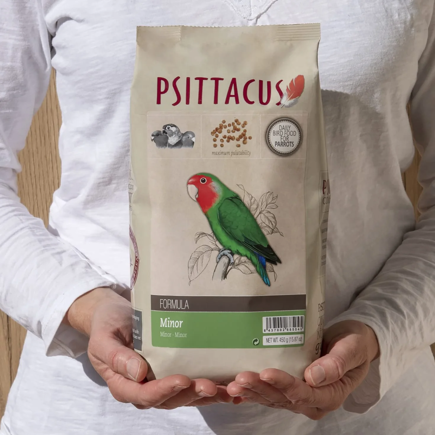 Psittacus Minor 450 g | Mangime completo per Agapornis, Forpus e Pyrrhura | Alimento premium per uccelli, 100% no-GMO
