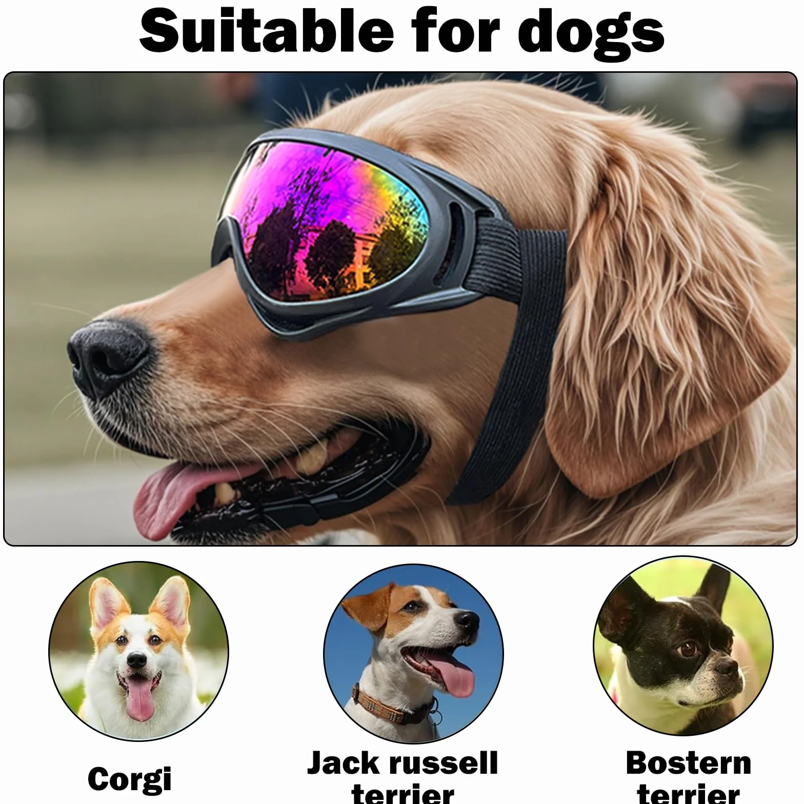 2 Regolabili Occhiali da Sole per Cani Adatti Occhiali per Cani Antivento e Protezione UV per Cani di Taglia Media e Grande, Neve, Avventure All'aperto, Auto e Altre Attività All'aperto