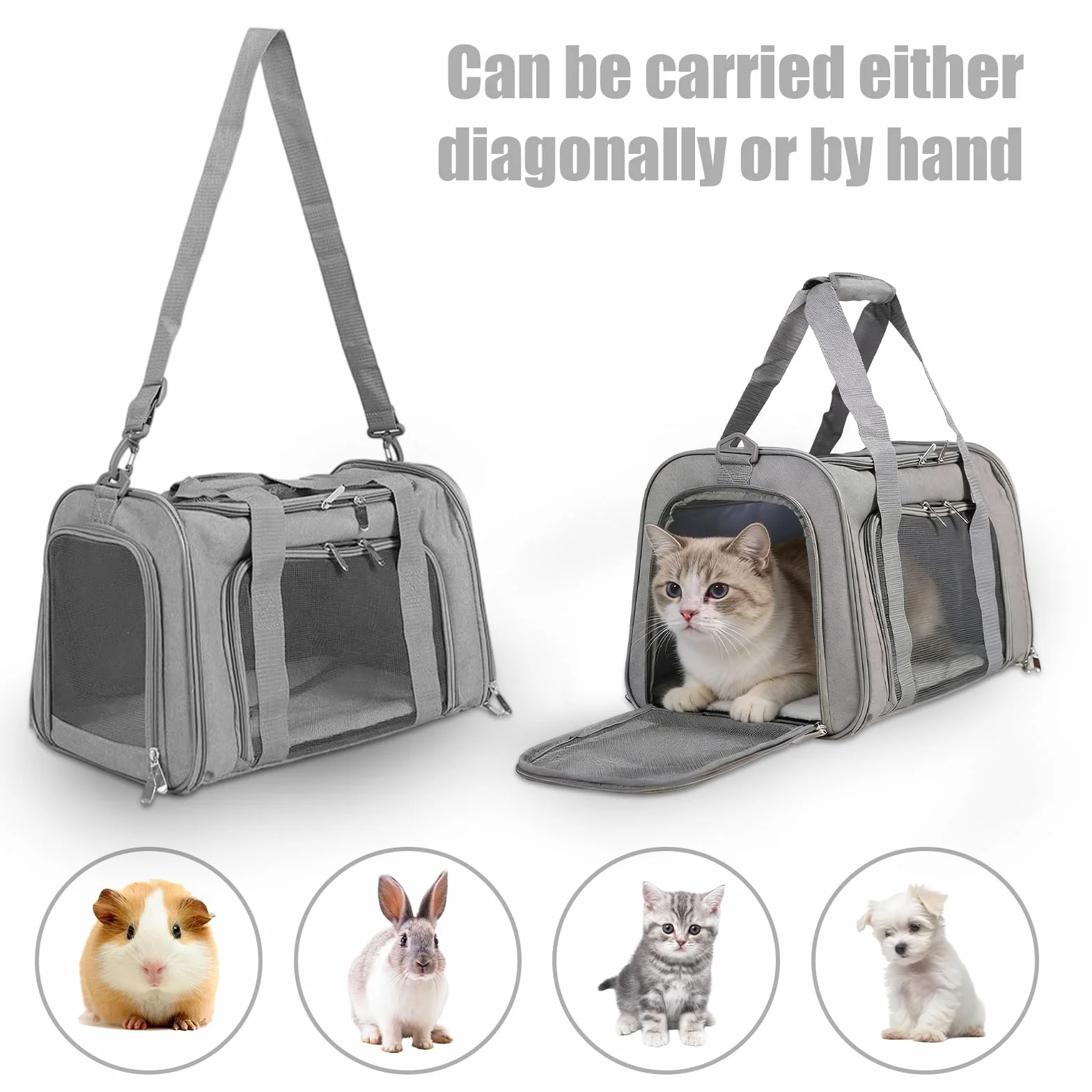 Borsa per il trasporto del gatto: pieghevole e traspirante, borsa per il trasporto di cani, comoda per gatti fino a 5 kg, viaggi e gite 45 × 30 × 30 cm