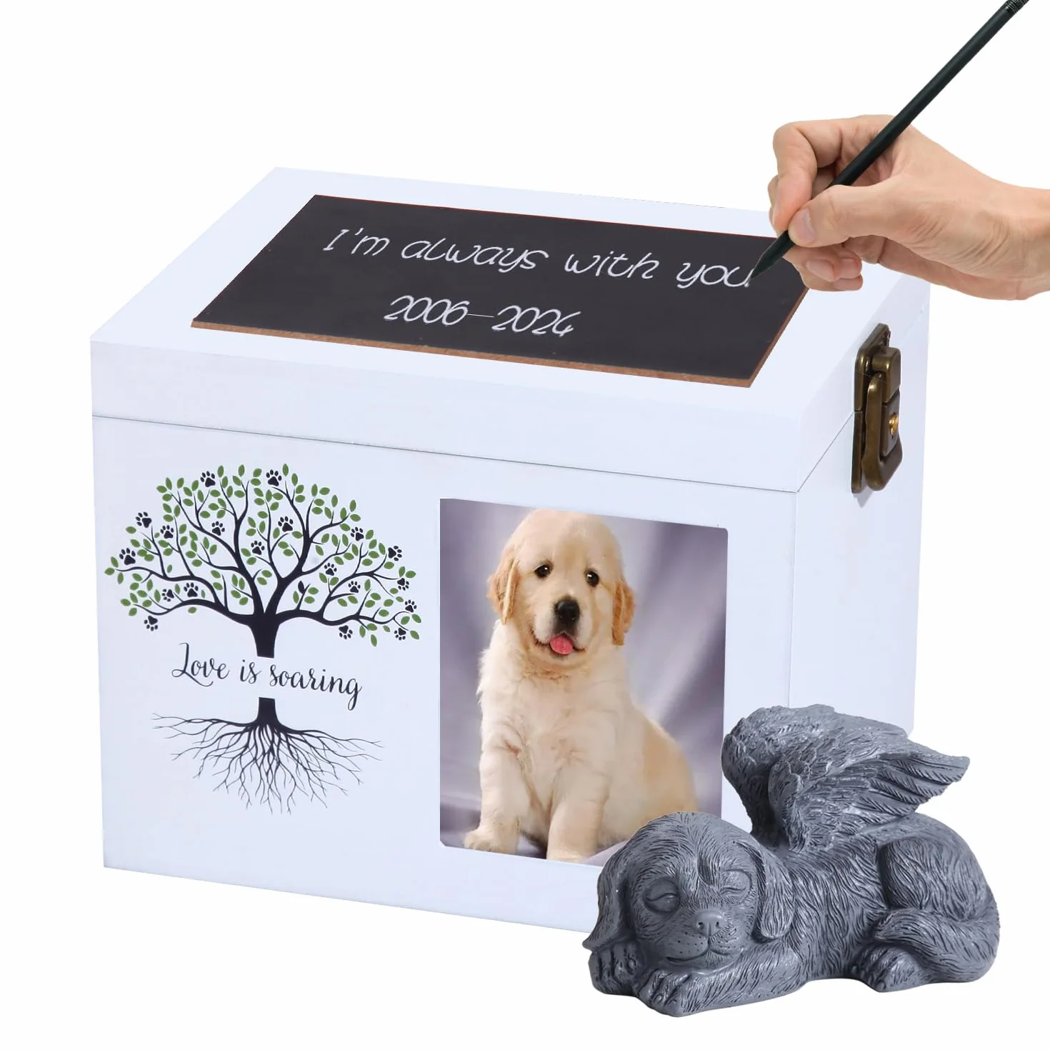 Urne Commemorative per Cani o Gatti, urna funebre in Legno con Cornice per Foto, Scatola commemorativa con Flanella Nera Come Fodera, Regalo commemorativo per Animali Domestici