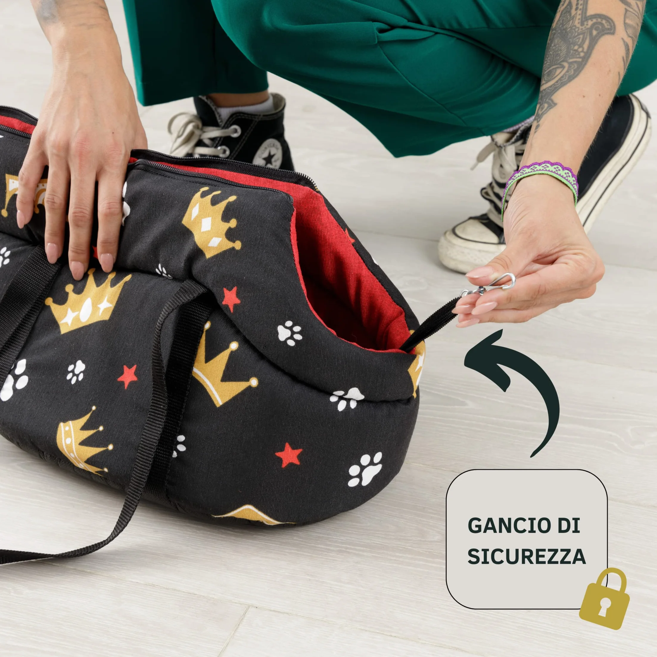 Baroni Home Borsa a Tracolla da Viaggio per Cani, Trasportino 40x25x21 cm, Nero e Rosso