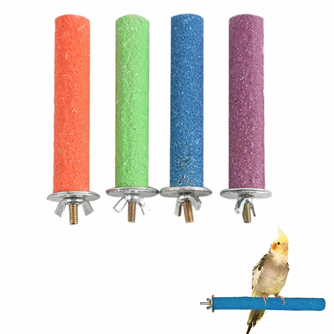 Posatoio per Pappagalli 4 Pezzi, Giochi e Trespolo Accessori, Giocattolo Uccello Limaunghie Piattaforma Pulizia Zampa