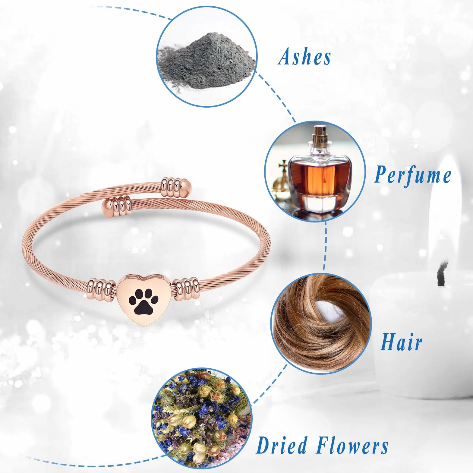 Braccialetto per ceneri, gioiello commemorativo in acciaio inox, a forma di zampa di animale domestico, a forma di cuore, urna con ciondolo a forma di urna per i propri cari, funerali,
