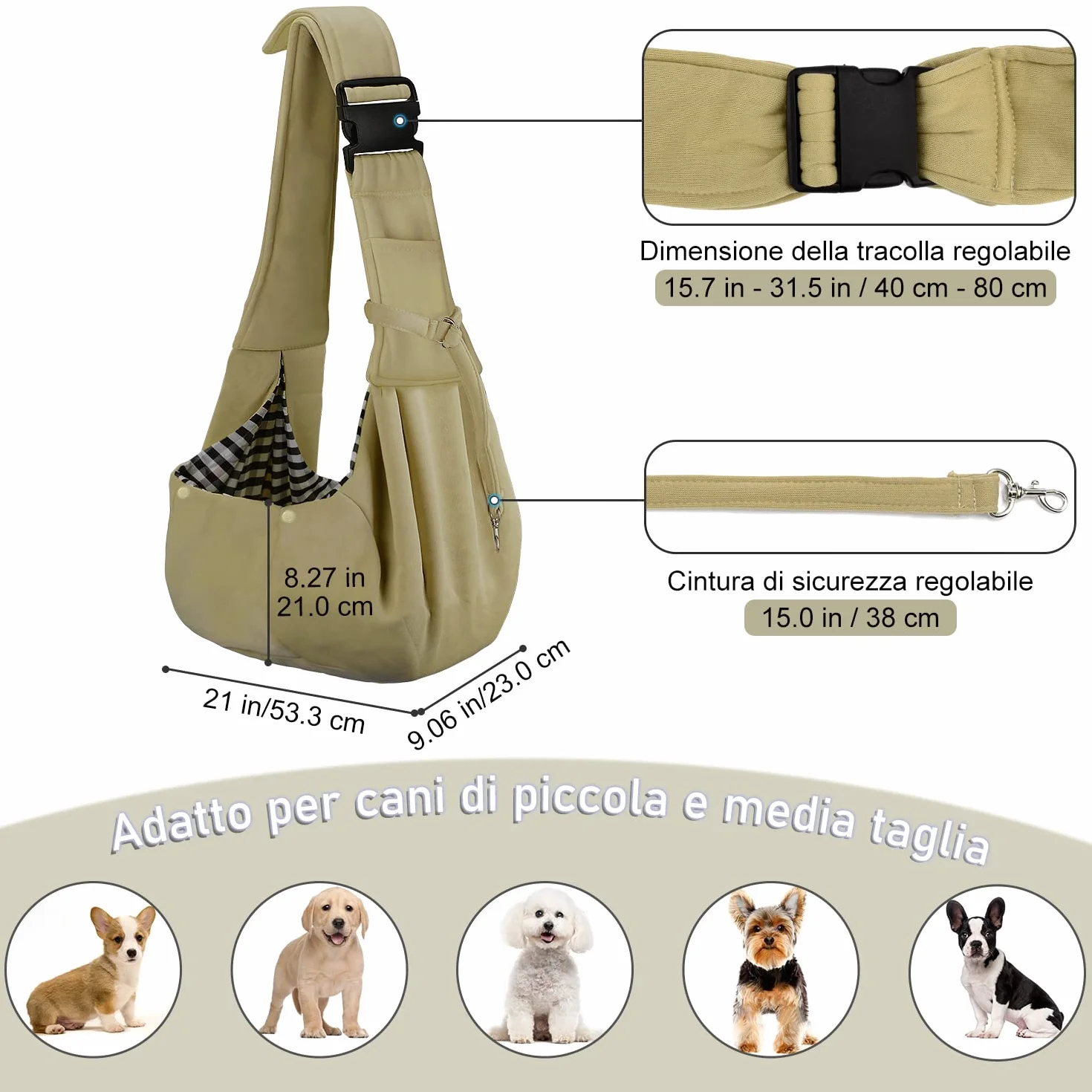 PETLOFT Borsa Trasportino Zaino per Cani Piccoli, Cross-Body Pet Sling Carrier, Regolabile Fino a 4.99kg