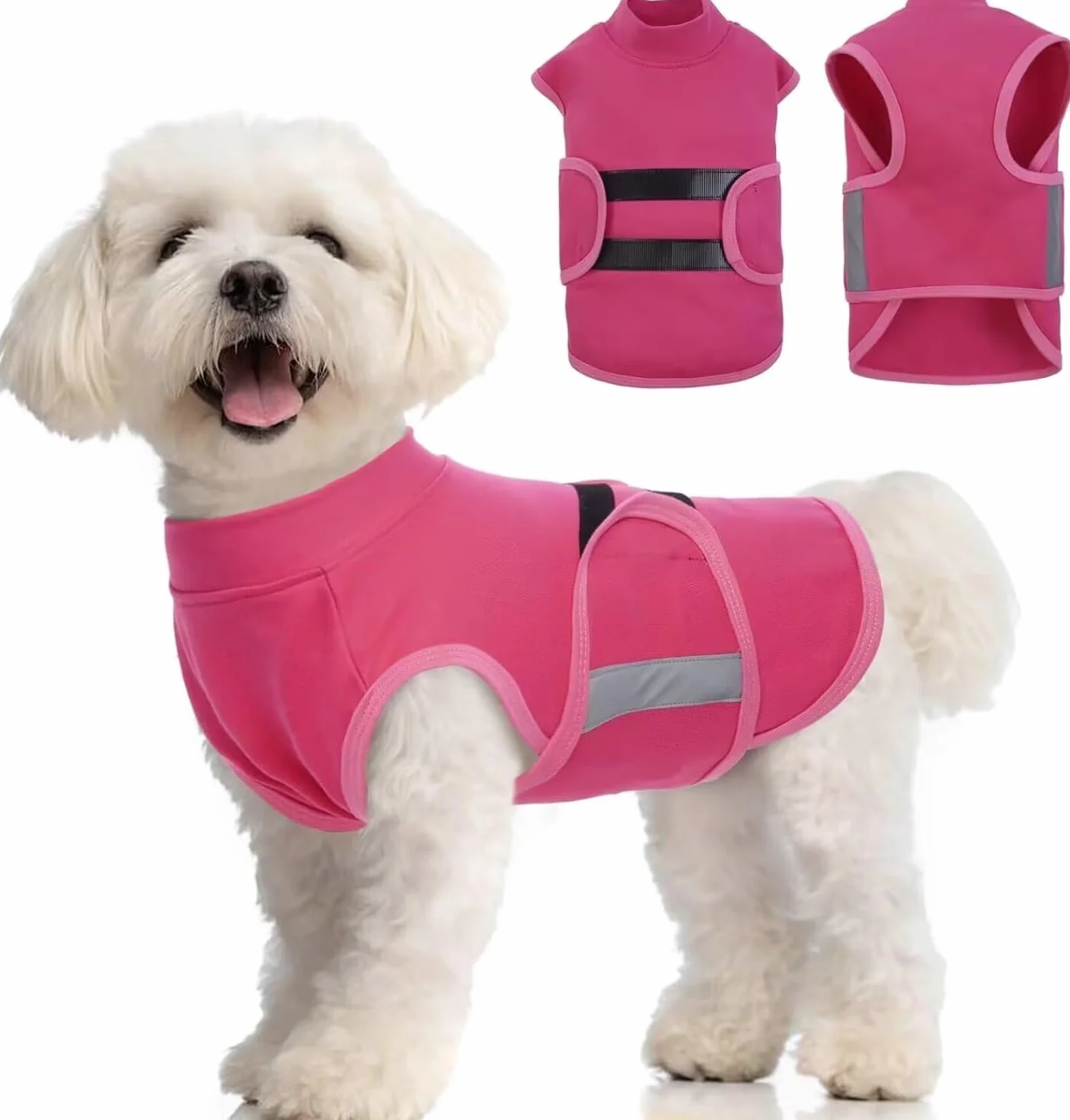 Giubbotto Calmante per Cani con Strisce Riflettenti, Morbido Mantello Anti-Ansia Regolabile Taglie S-XL